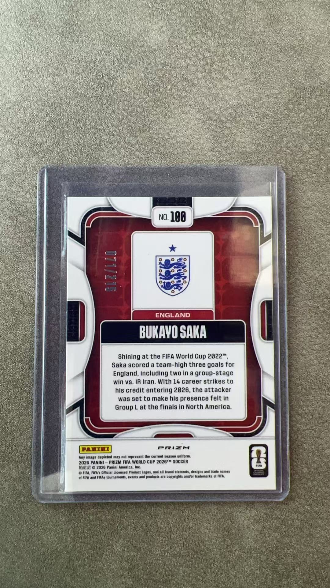 8225【330球星卡实体店代卖】2026 帕尼尼 PRIZM WORLD CUP 世界杯 Bukayo Saka 布卡约 萨卡 英格兰 橙潘多拉折 071/215编 仅顺丰寄付 (HSBC)
