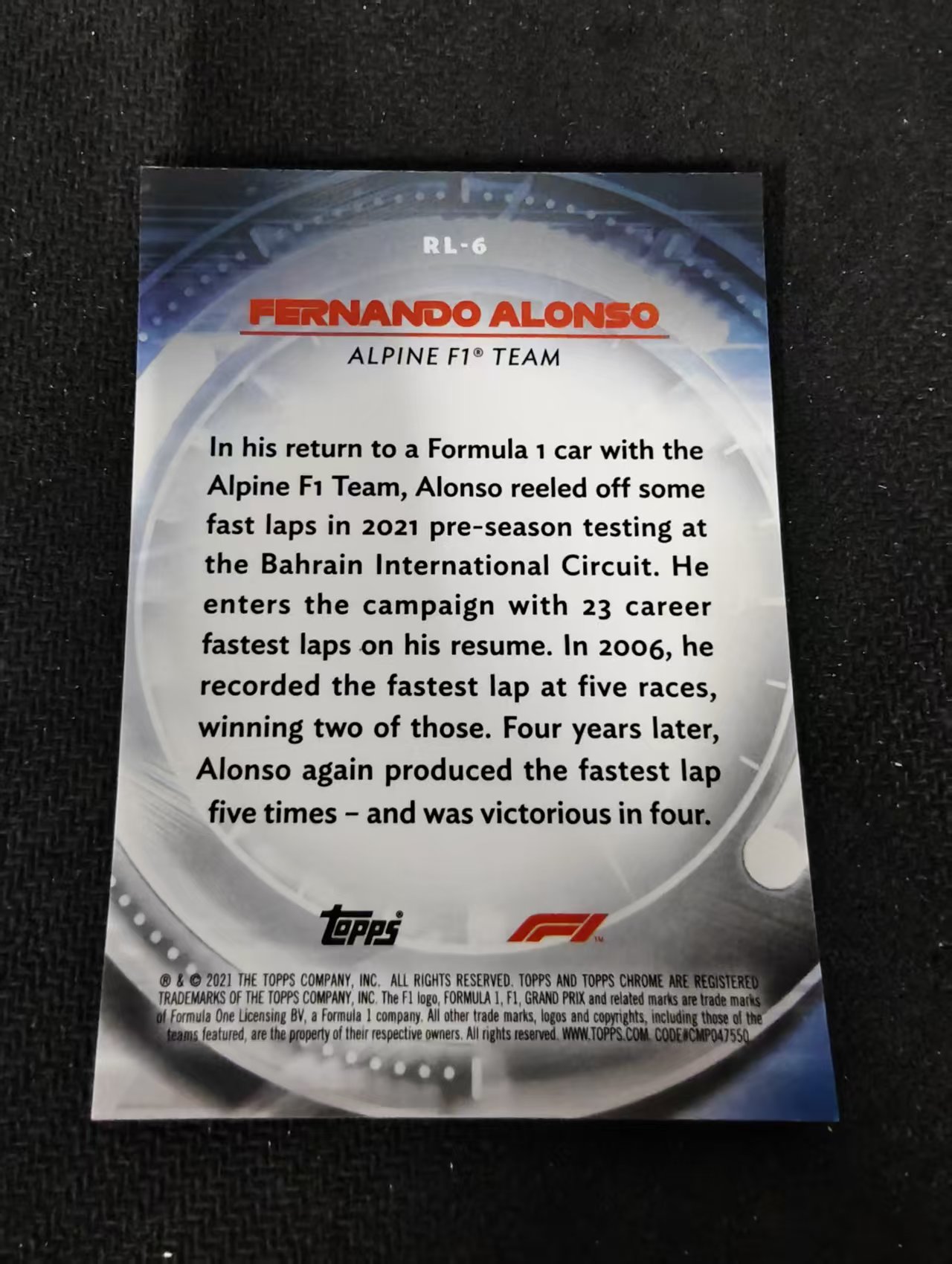2021 Topps Chrome Fernando Alonso F1 两届世界冠军 费尔南多阿隆索 头哥 银折 red liners 特卡 划痕 边角瑕疵 #6