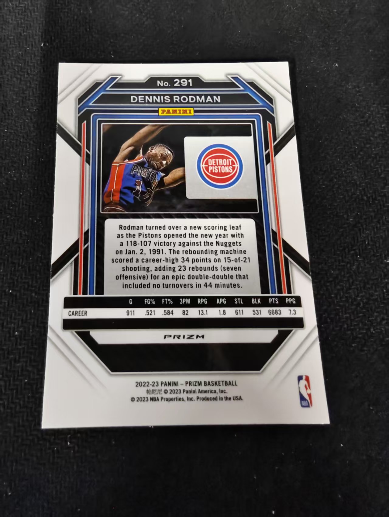 2022-23 Panini Prizm Dennis Rodman 丹尼斯 罗德曼 活塞 银折 PZ 划痕 边角瑕疵 #291