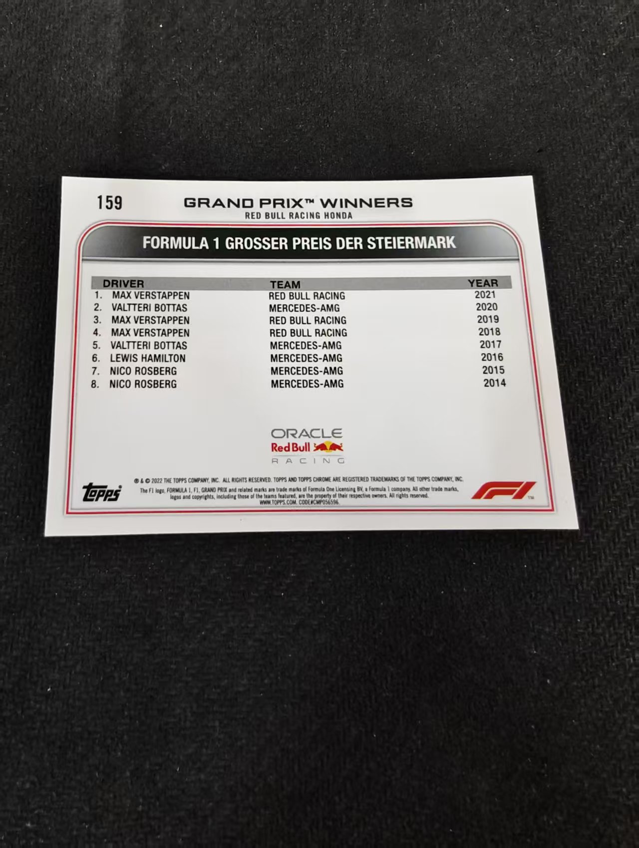 2022 Topps Chrome F1 Max Verstappen 维斯塔潘 红牛 划痕 边角瑕疵 #159