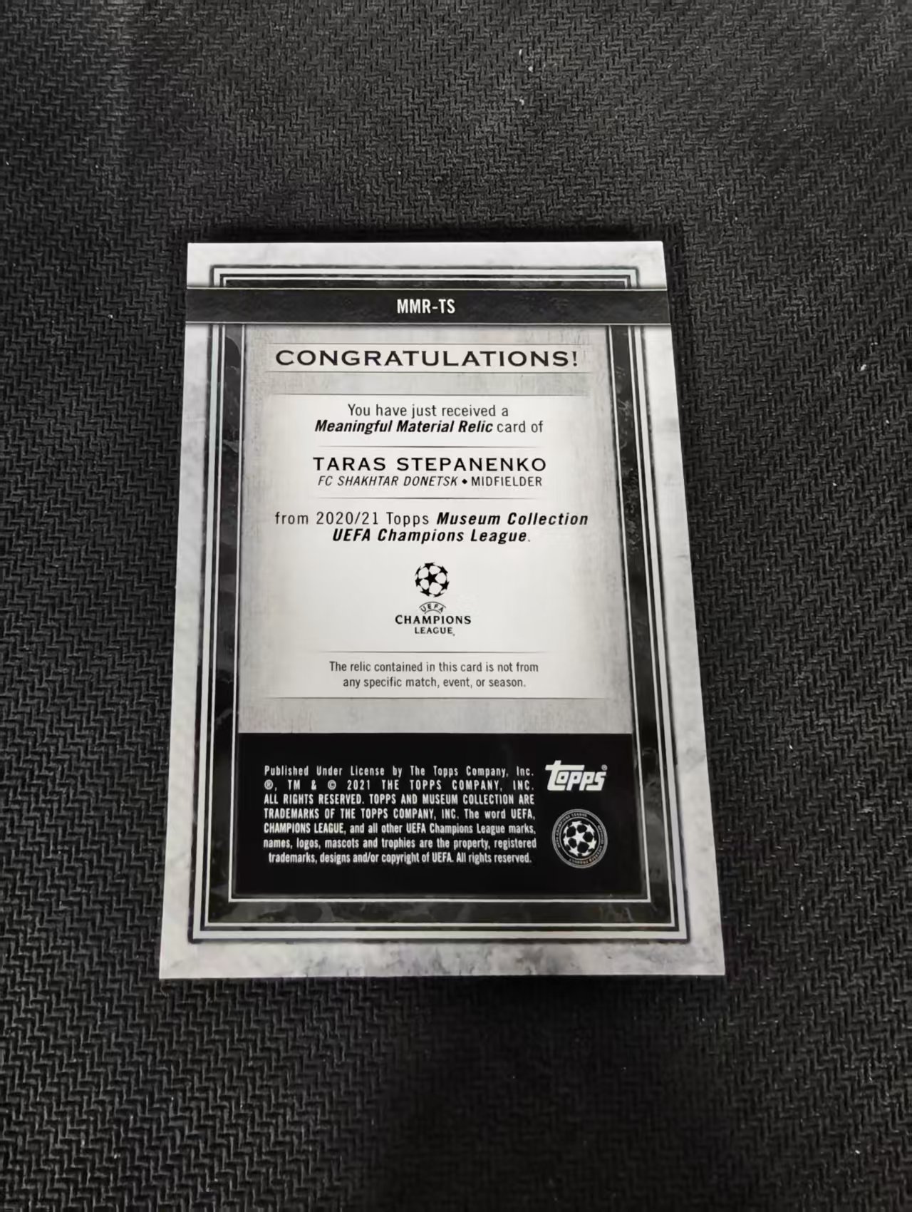 【可合并,不累计】2021 Topps Museum Taras Stepanenko 欧冠 博物馆 矿工 斯捷潘内克 25编 三色球衣 实物 瑕疵如图
