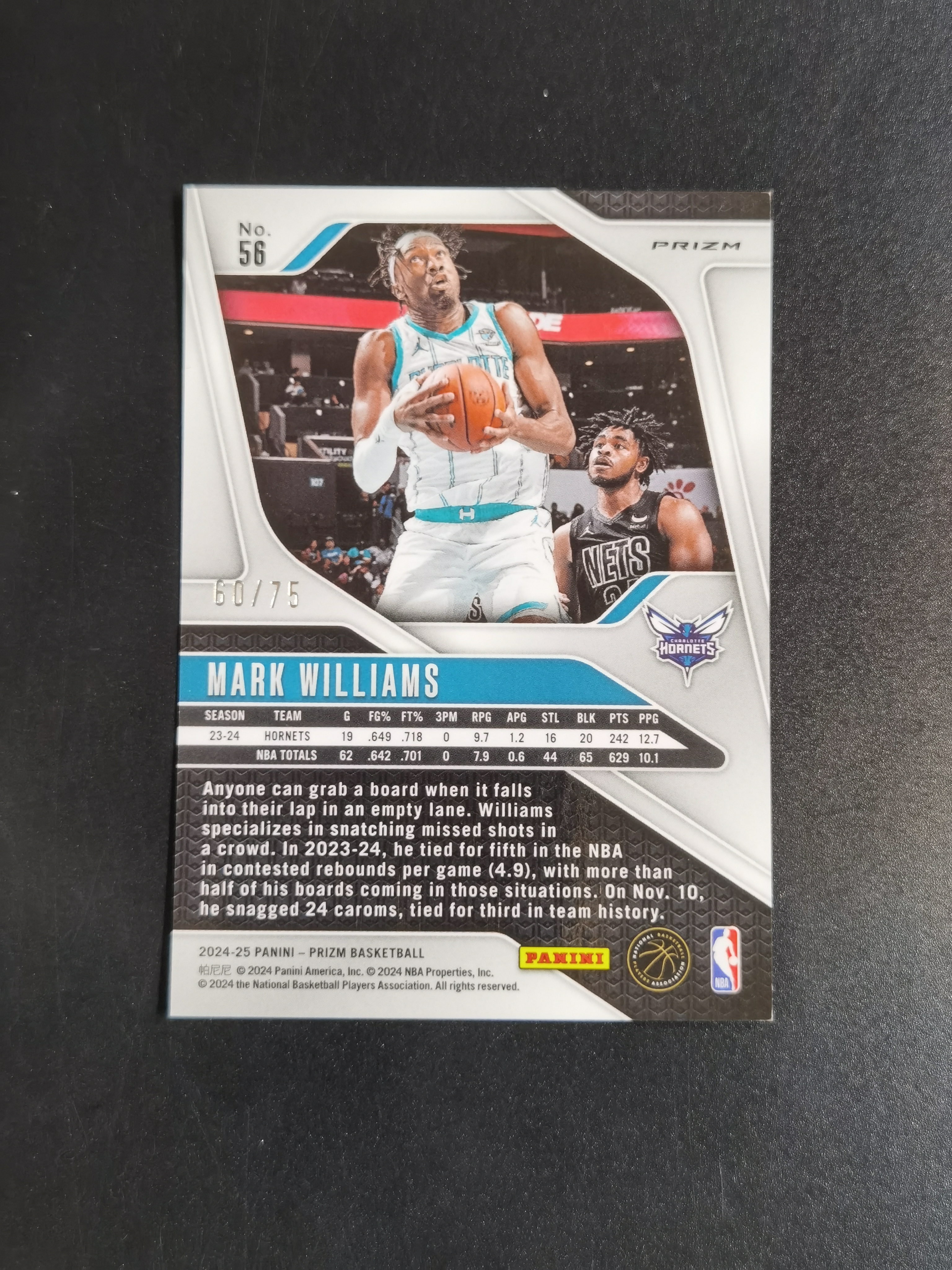 2024-25 Panini Prizm Mark Williams 马克 威廉姆斯 75编 红格子折红棋盘折 卡品如图 专收必备