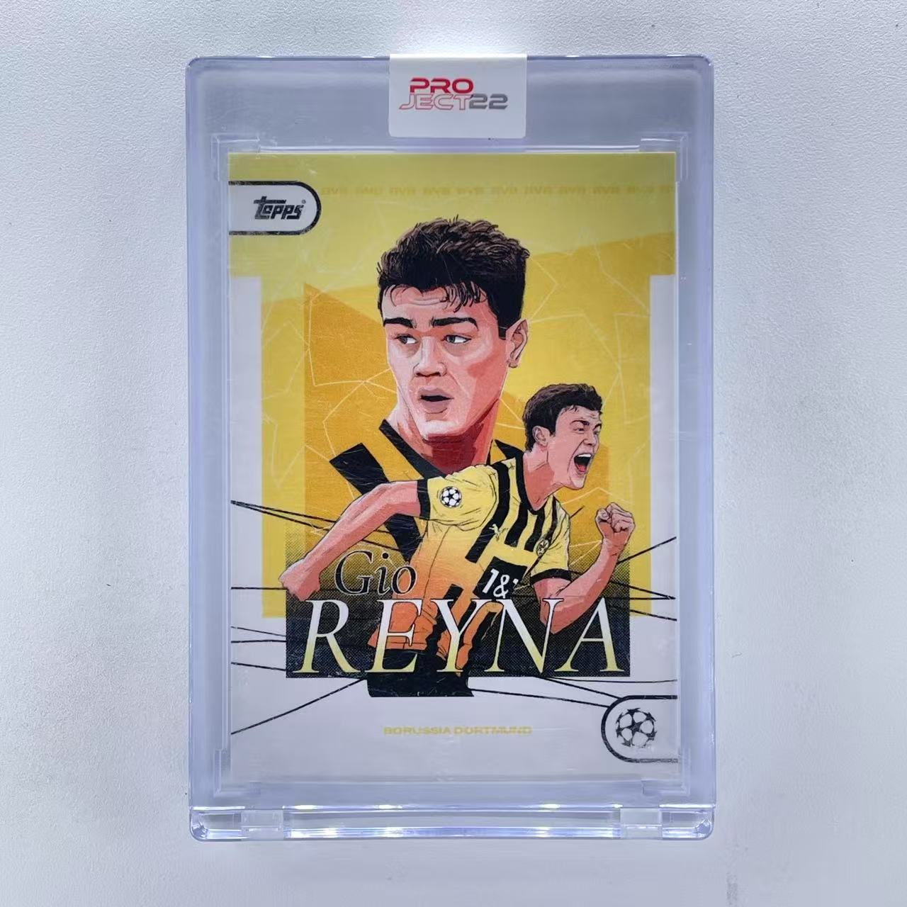 X 2022 Topps Pro Ject 22 Giovanni Reyna 吉奥瓦尼 雷纳 多特蒙德 大黄蜂 美国 欧冠 艺术家联名 漫画特卡 原封砖 砖面瑕疵 WWW#