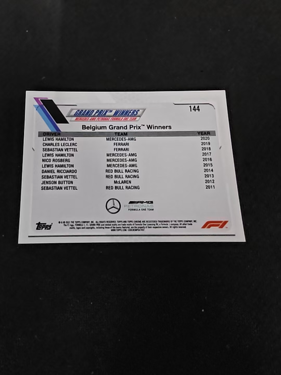 2021 Topps Chrome Lewis Hamilton F1 梅赛德斯奔驰车队 刘易斯 汉密尔顿 划痕 边角瑕疵 #144