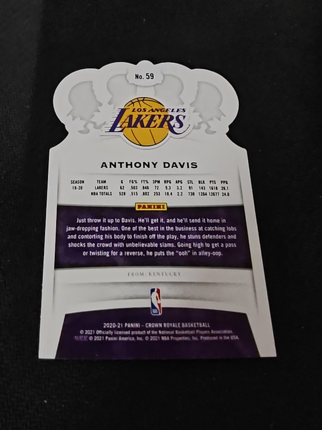 2020-21 Panini Crown Royale ANTHONY DAVIS 安东尼 戴维斯 浓眉 湖人 皇冠 异形 划痕 边角瑕疵 #59