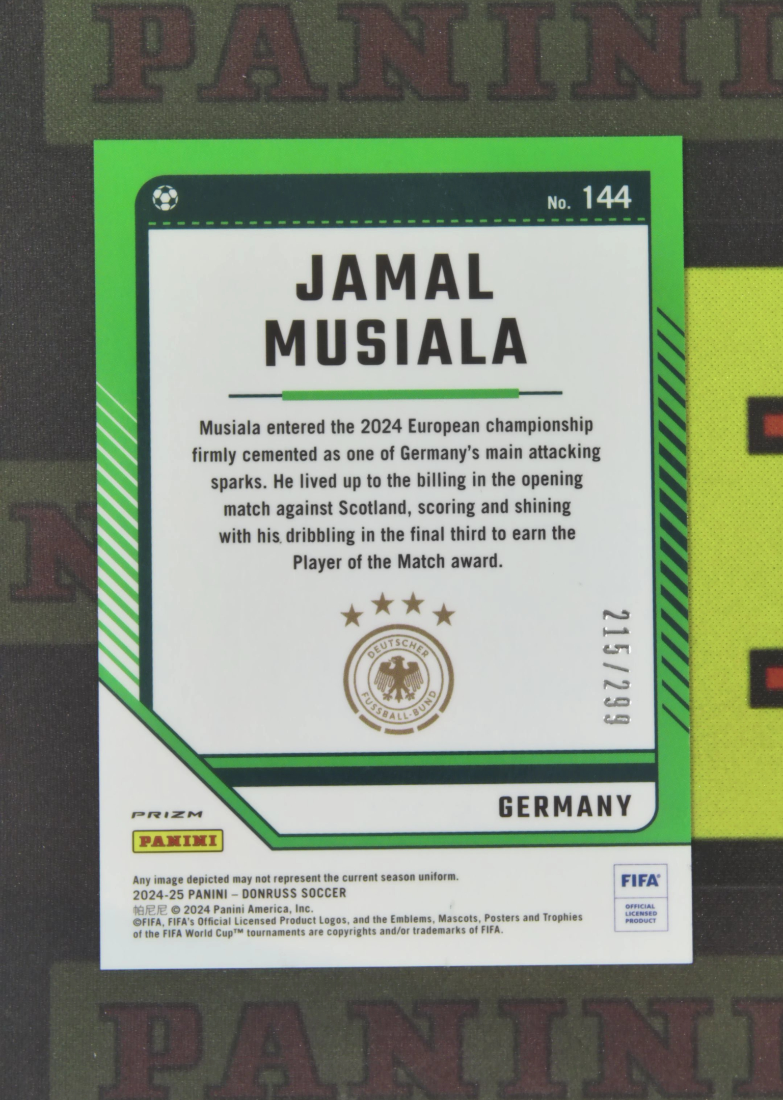 2024-25 Panini Optic Jamal Musiala Nirvana Project 贾马尔 穆西亚拉 德国 215/299 红折 折射 OP 卡品如图 收藏必备 SXY1