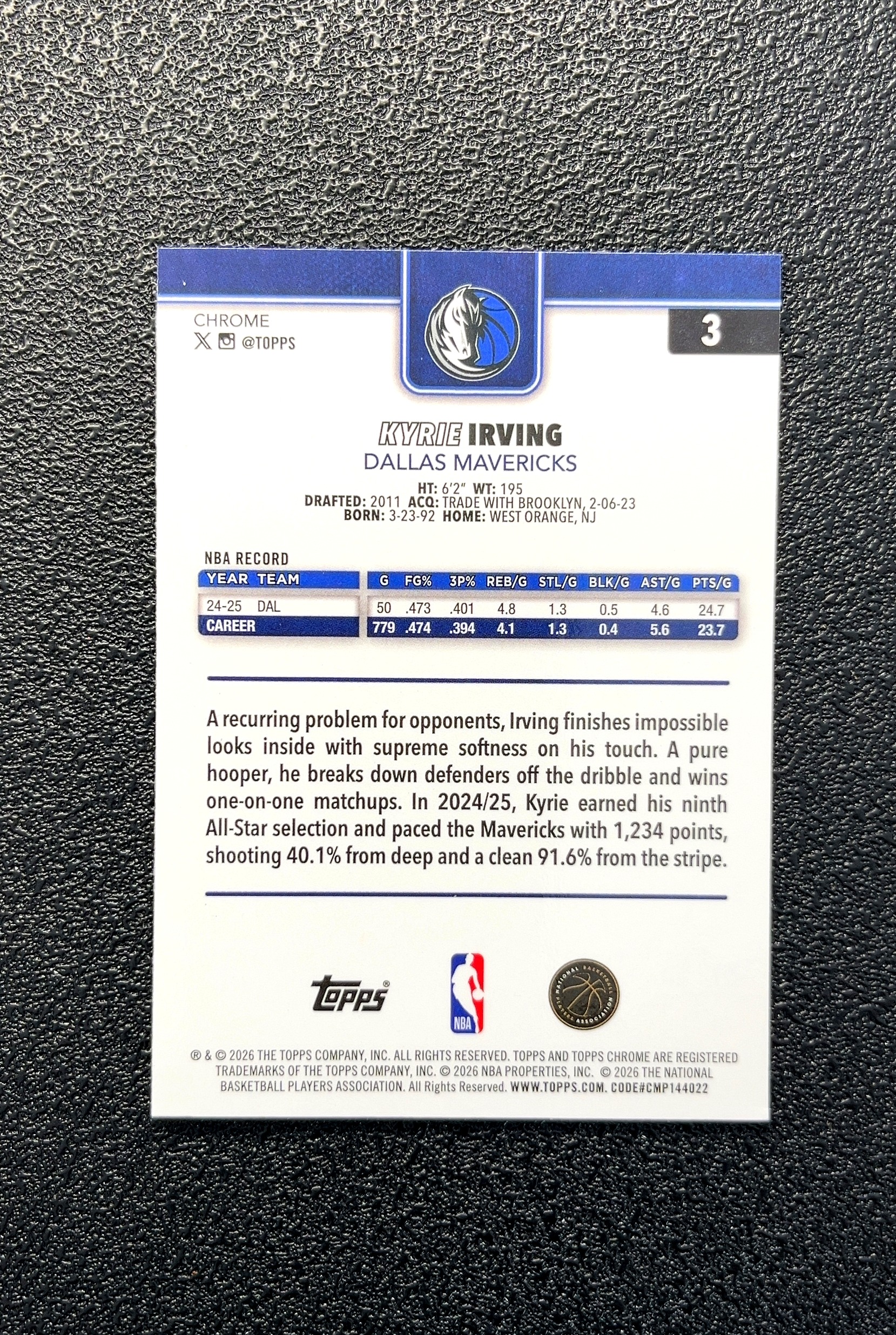 【岛屿拍卖】2024 Topps Chrome Kyrie Irving 凯里·欧文 卡品如图 高价值 #3 Dallas Mavericks 达拉斯独行侠 0012#124