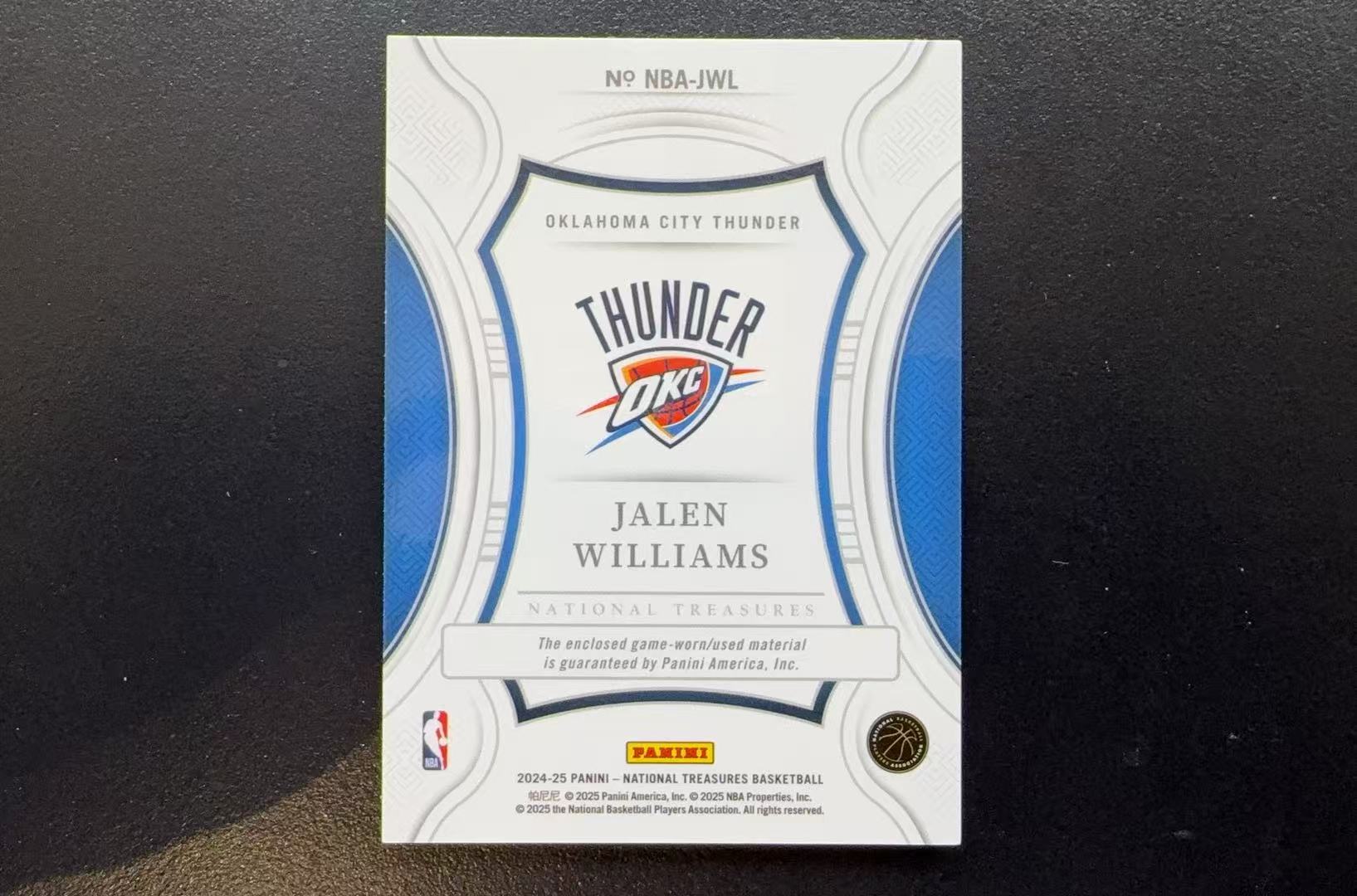 【Pw代卖】2024-25 Panini 国宝 Jalen Williams 杰伦 威廉姆斯 小窗物料切割 99编 专收必备 卡品如图 萝卜哥