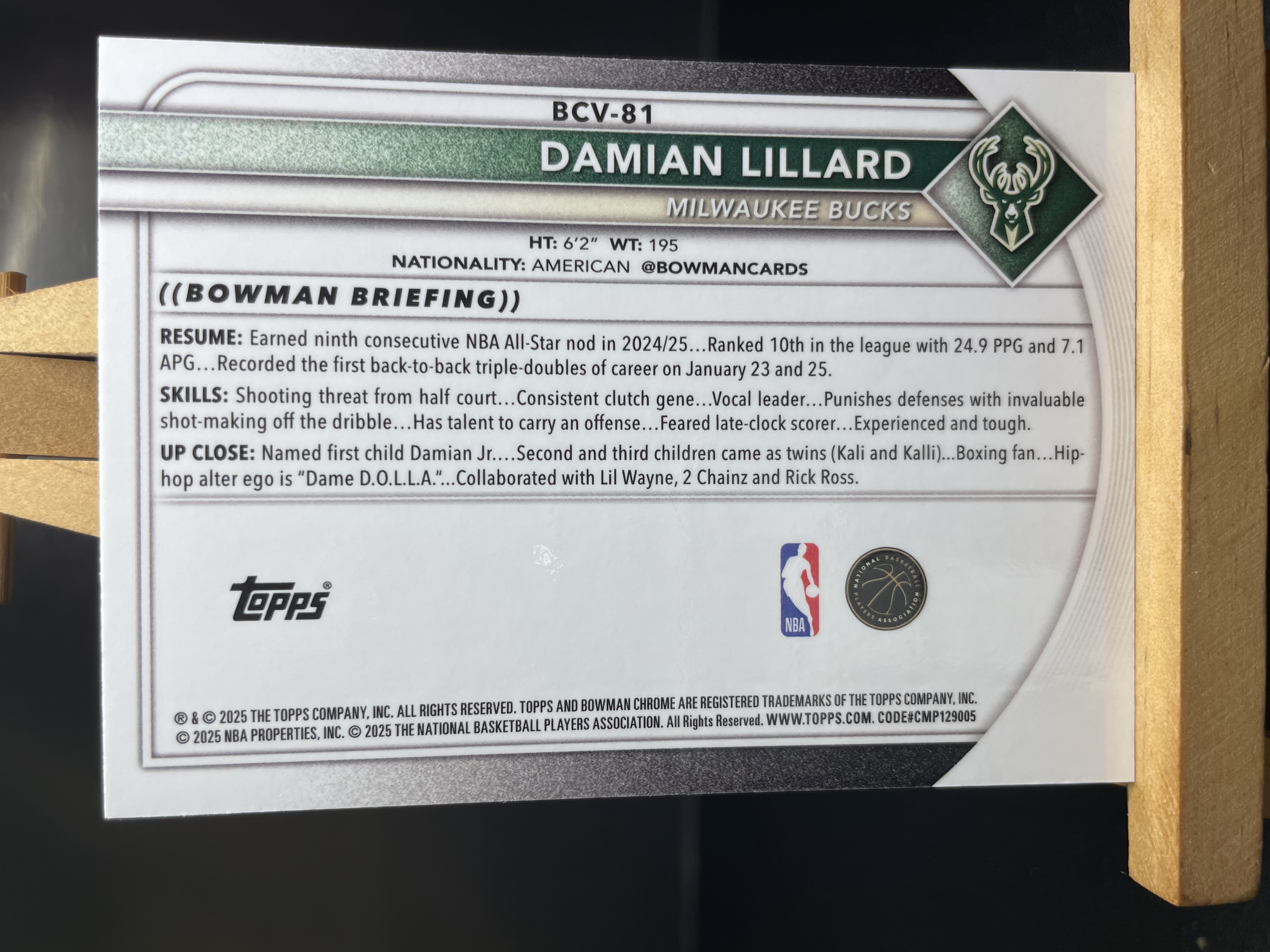 (A7) 2025 TOPPS 棕 蛇纹折 利拉德 利指导 雄鹿 近期大热球星 收藏凑套必备 卡品如图 !!!