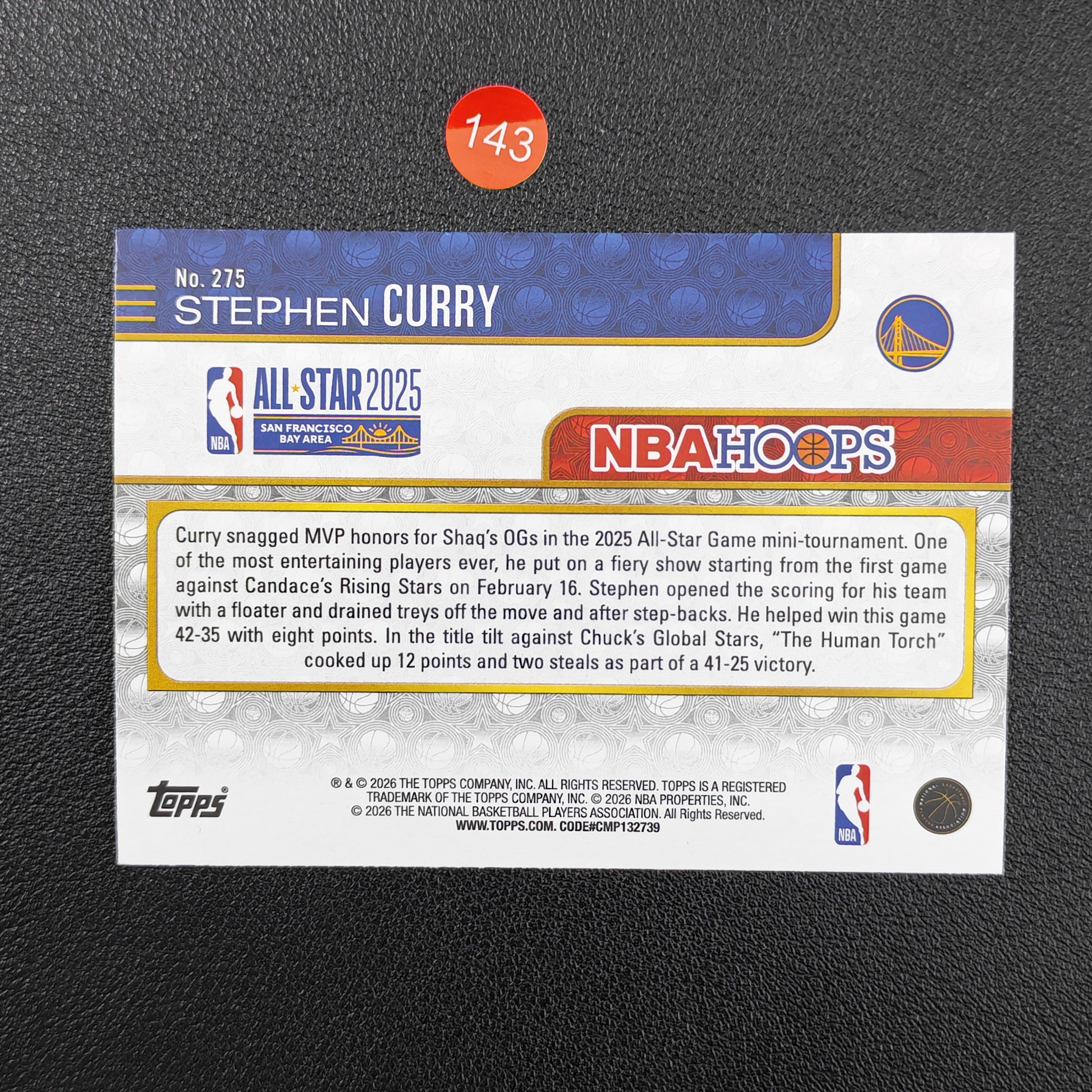 【鹰歌拍卖】斯蒂芬·库里 Stephen Curry 勇士 全明星MVP特卡|2024-25 Topps Hoops 萌神 历史三分王 四冠王朝 全票MVP 凑套必备 不保卡品 #momo