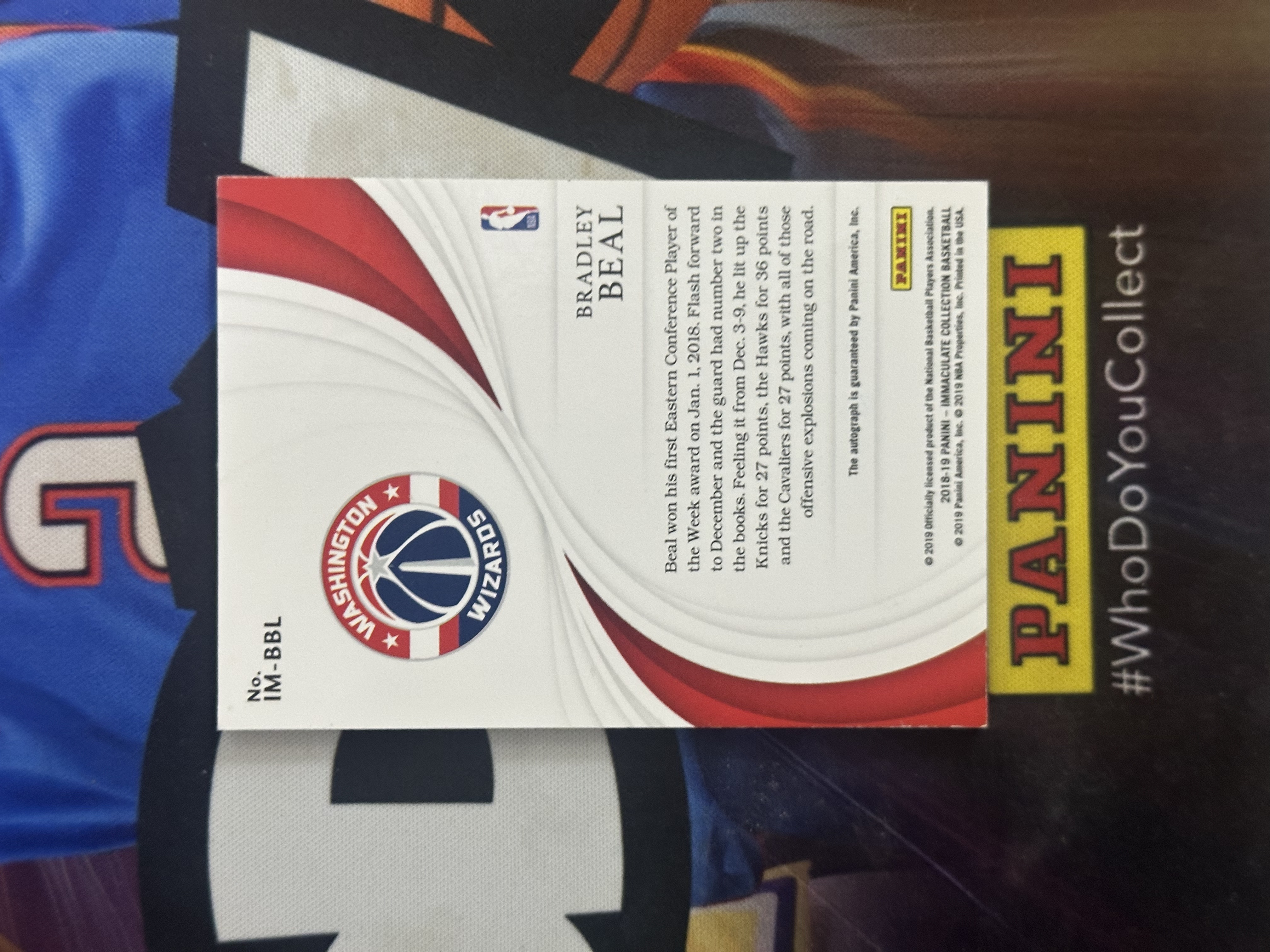 2018-19 Panini Immaculate Bradley Beal 【小猪包代卖】奇才 比尔 02/99编 时刻 镜面 特卡 签字 卡签 llt
