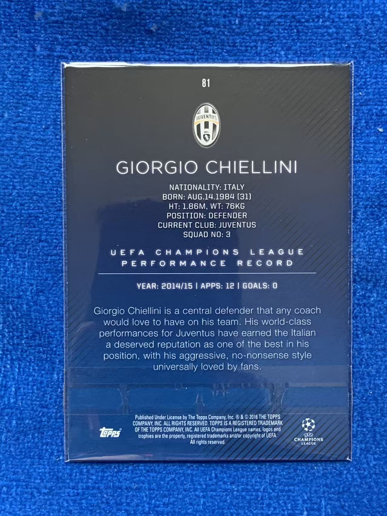 2016 Topps UEFA Champions League 1 欧冠 99编绿折Green 尤文图斯Juventus 基耶利尼 意大利Italy 欧洲杯冠军 玄冥二老 Los Angeles