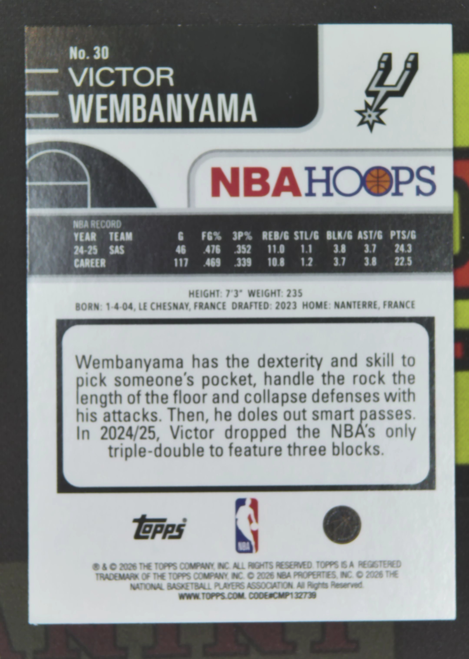 2025-26 Topps NBA Hoops Victor Wembanyama Nirvana Project 维克托 文班亚马 马刺 银折 折射 卡品如图 卫老板¥