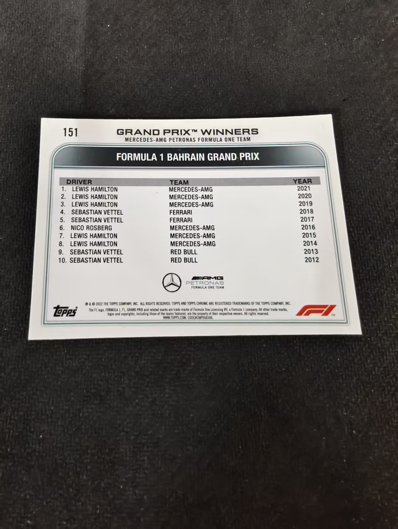 2022 Topps Chrome F1 Lewis Hamilton 刘易斯 汉密尔顿 AMG梅赛德斯奔驰 划痕 边角瑕疵 #151