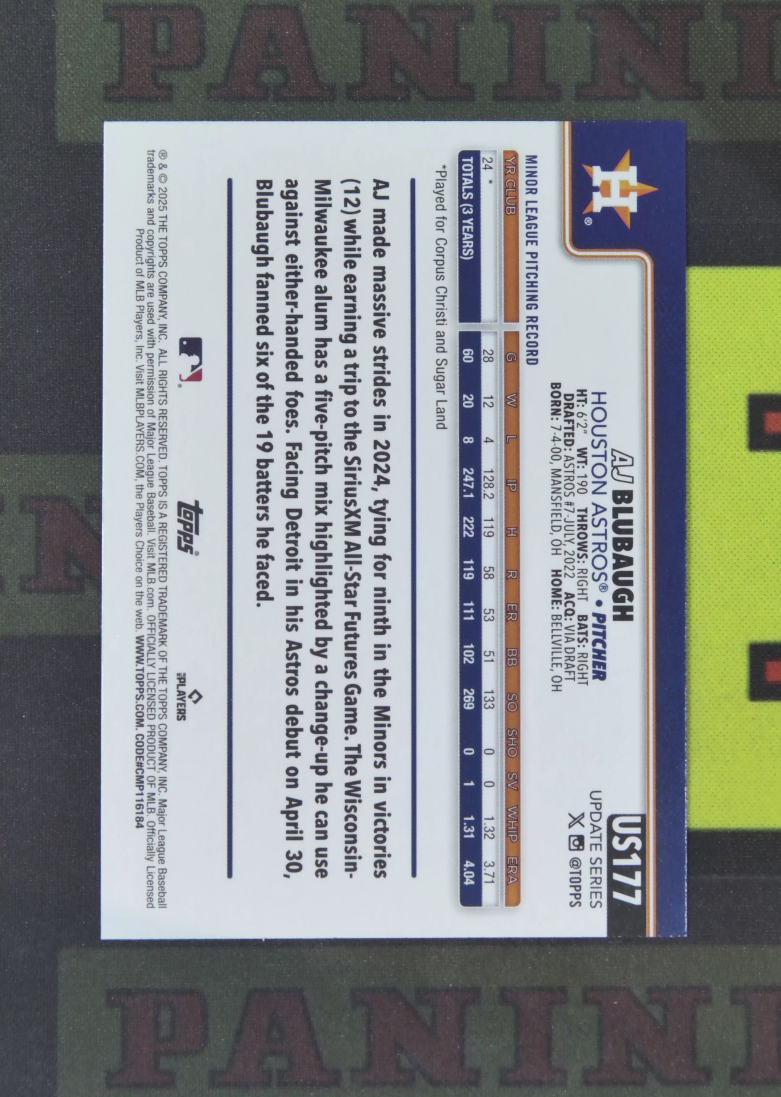 2025 Topps Update AJ Blubaugh RC Nirvana Project AJ 布拉博 休斯顿太空人 新秀 南瓜折 折射 万圣节 比例 SP 卡品如图 收藏必备 吴¥