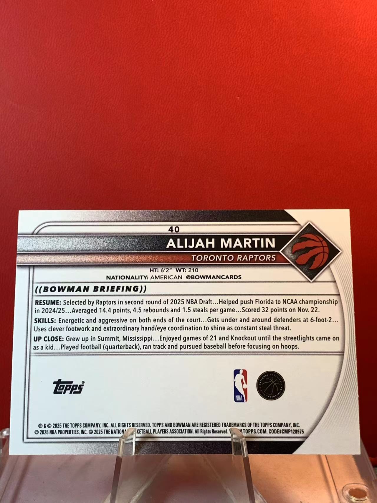 (詹叔代拍) 2025-26 Topps Bowman Alijah Martin 103/199编 鲍曼 阿莱贾 马丁 新秀RC 卡品如图 顺丰寄付 泰山