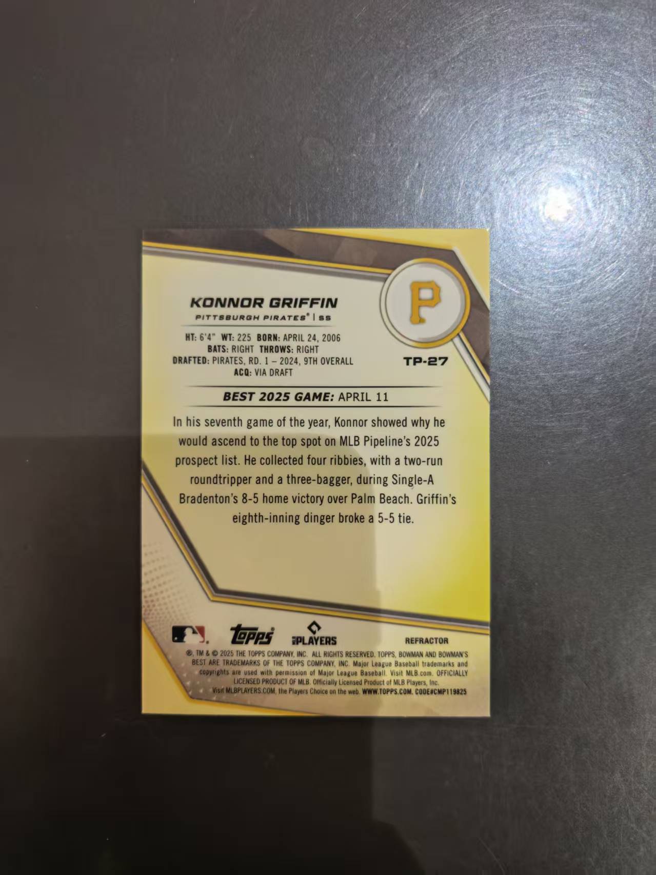 2025 Topps Bowmans Best Konnor Griffin MLB 大联盟 匹兹堡海盗 大热 康纳 格里芬 银折 卡品如图 凑套收藏