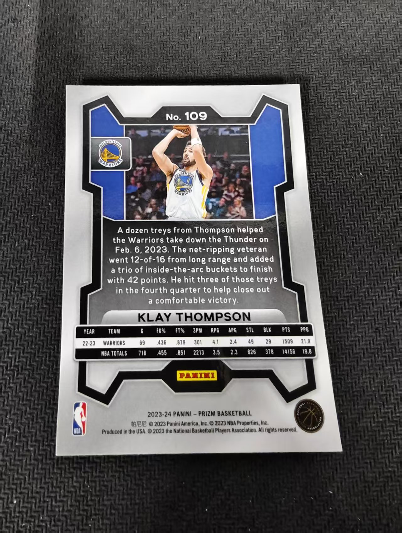 【可合并,不累计】2023-24 Panini Prizm Klay Thompson 克莱 汤普森 佛祖 汤神 勇士 PZ 不保卡品 介意勿拍 #109
