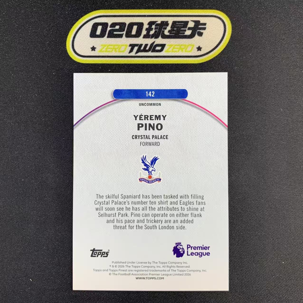 2025-26 Topps Finest Yeremy Pino 英超Finest 耶雷米 皮诺 83/150编 二级 蓝折 水晶宫 *KENJi