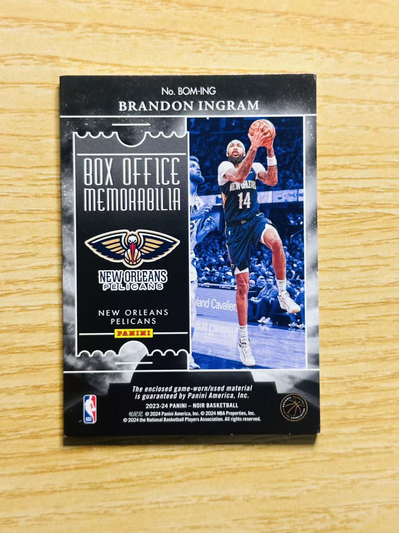 2023-24 Panini Noir Brandon Ingram 嘿嘿代卖 诺尔 布兰登 英格拉姆 球衣 物料 99编 鹈鹕 实卡精美 收藏必备