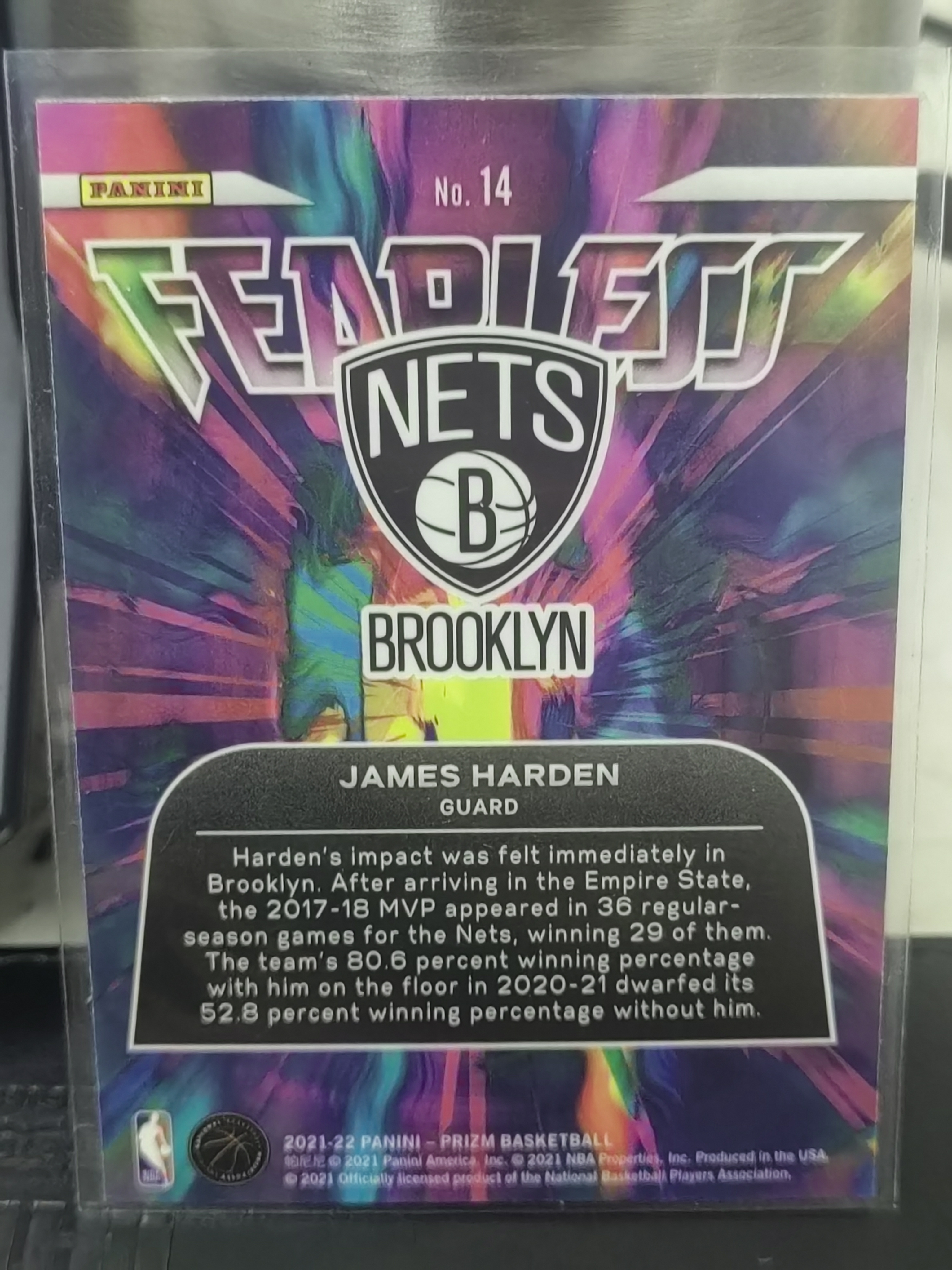 2021-22 Panini Prizm James Harden PZ 詹姆斯 哈登 篮网 FEARLESS 无畏 特卡 篮 白边白角 不保卡品 卡品如图
