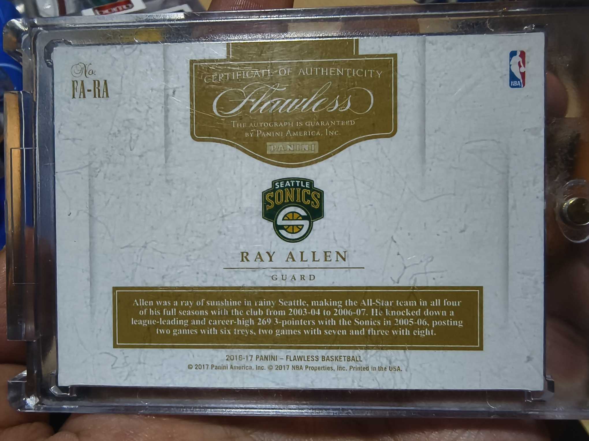 2016-17 Panini Flawless Ray Allen 手提 超音速 雷阿伦 25编 银平行 签字【A-p总-s】6【超新星代卖】B