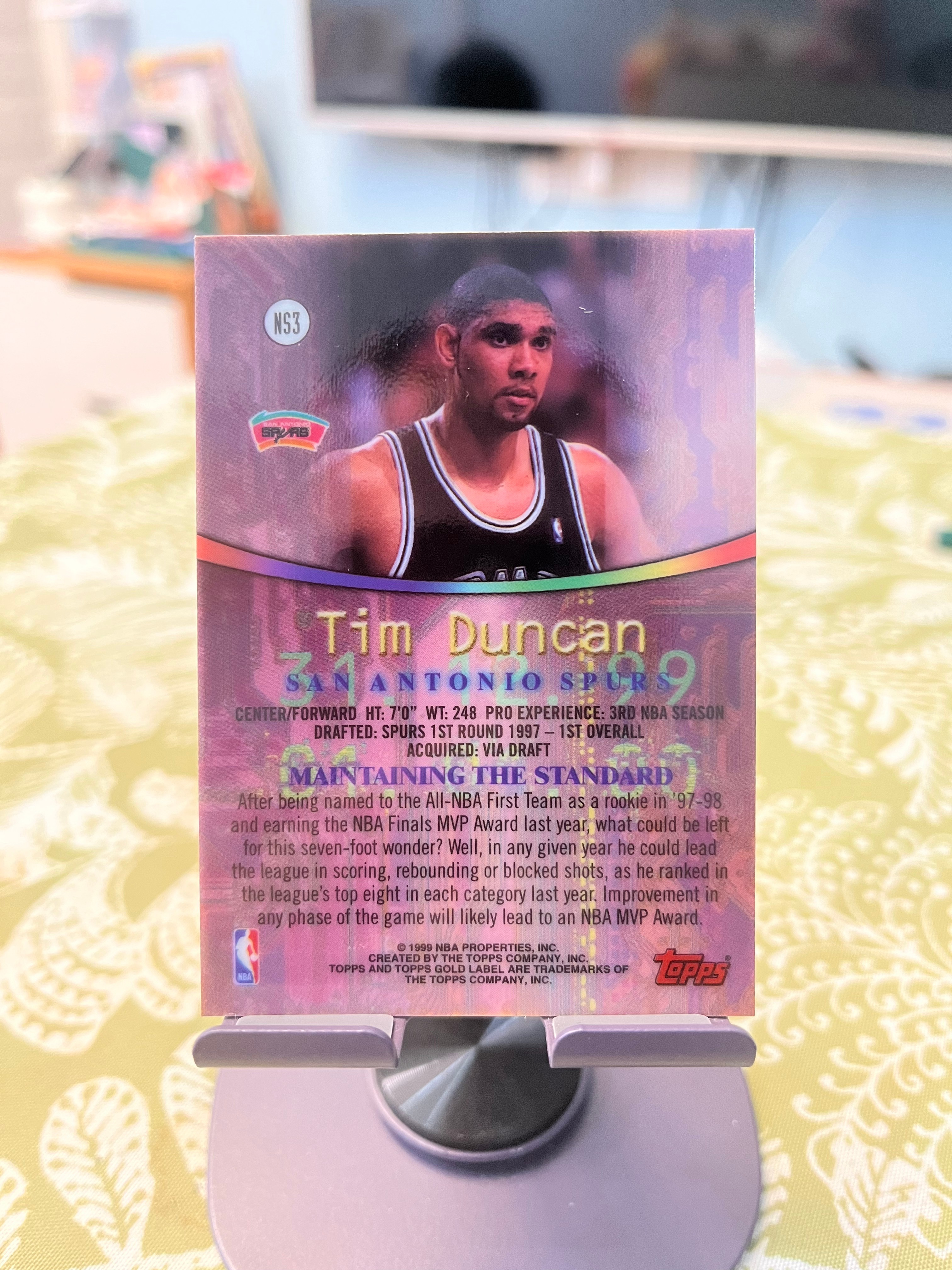 1999 Topps 老卡 老特 Tim Duncan 蒂姆 邓肯 石佛 马刺【折射 实卡超闪 GOLDLABEL 金标系列 NEW STANDARD】【边角瑕疵如图 介意勿拍】#1033