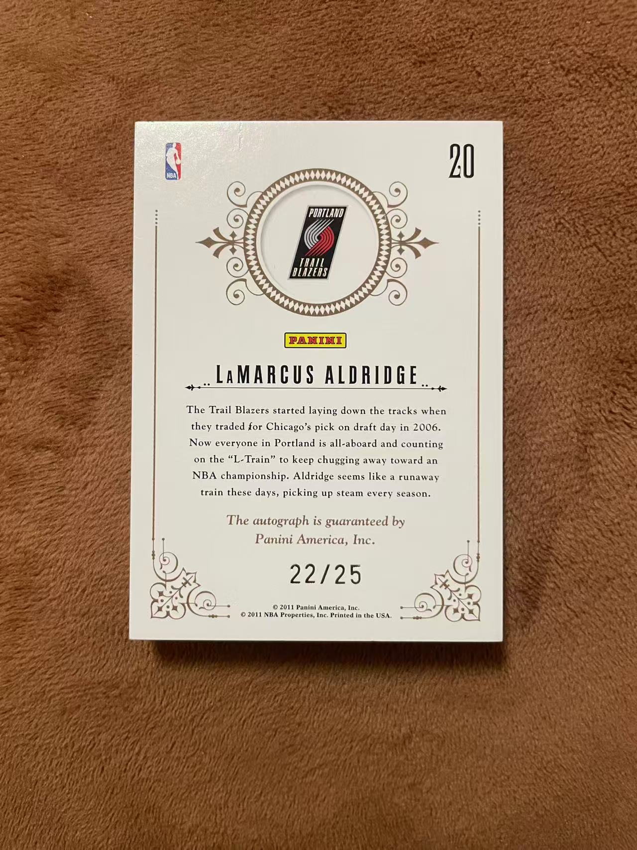 2010-11 Panini National Treasures LaMarcus Aldridge 开拓者 拉玛库斯 阿尔德里奇 阿德 国宝元年 25编 低编 卡签 绰号签 墨迹蓝 专收必备【z】