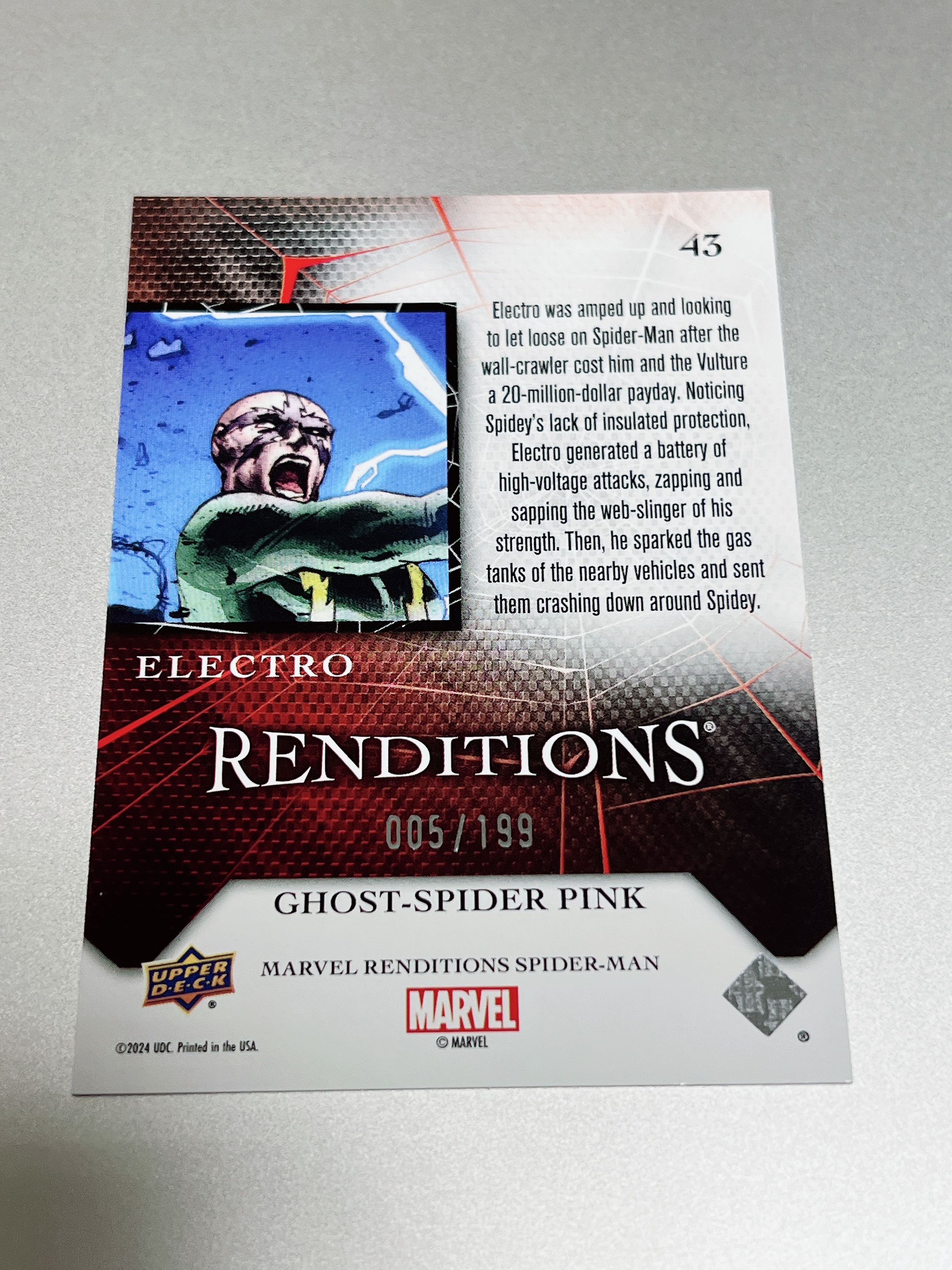 2024 Upper Deck Marvel (MCU) Renditions Spider-man 漫威蜘蛛侠演绎 粉折 199编 #43 电光人 收藏 Electro 005/199 蜘蛛侠反派