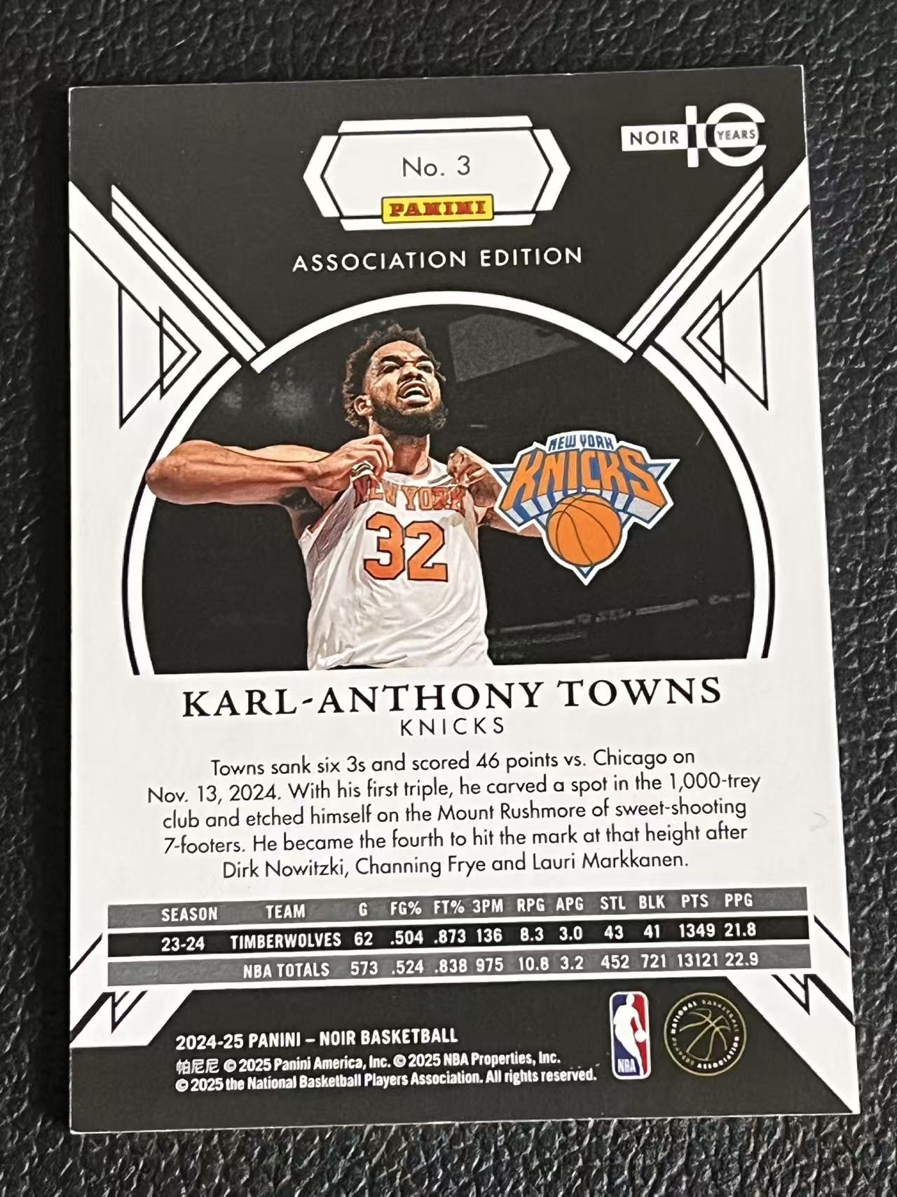 2024-25 Panini Noir Karl Anthony Towns 诺尔 尼克斯 唐斯 99编 收藏必备【小姨 迪】