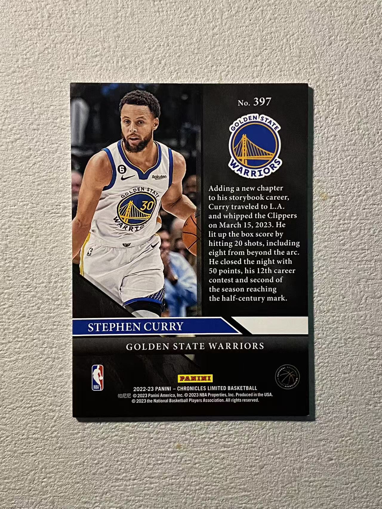 2022-23 Panini Chronicles Stephen Curry 雷米特 勇士 斯蒂芬 库里 /249编 厚卡 收藏必备