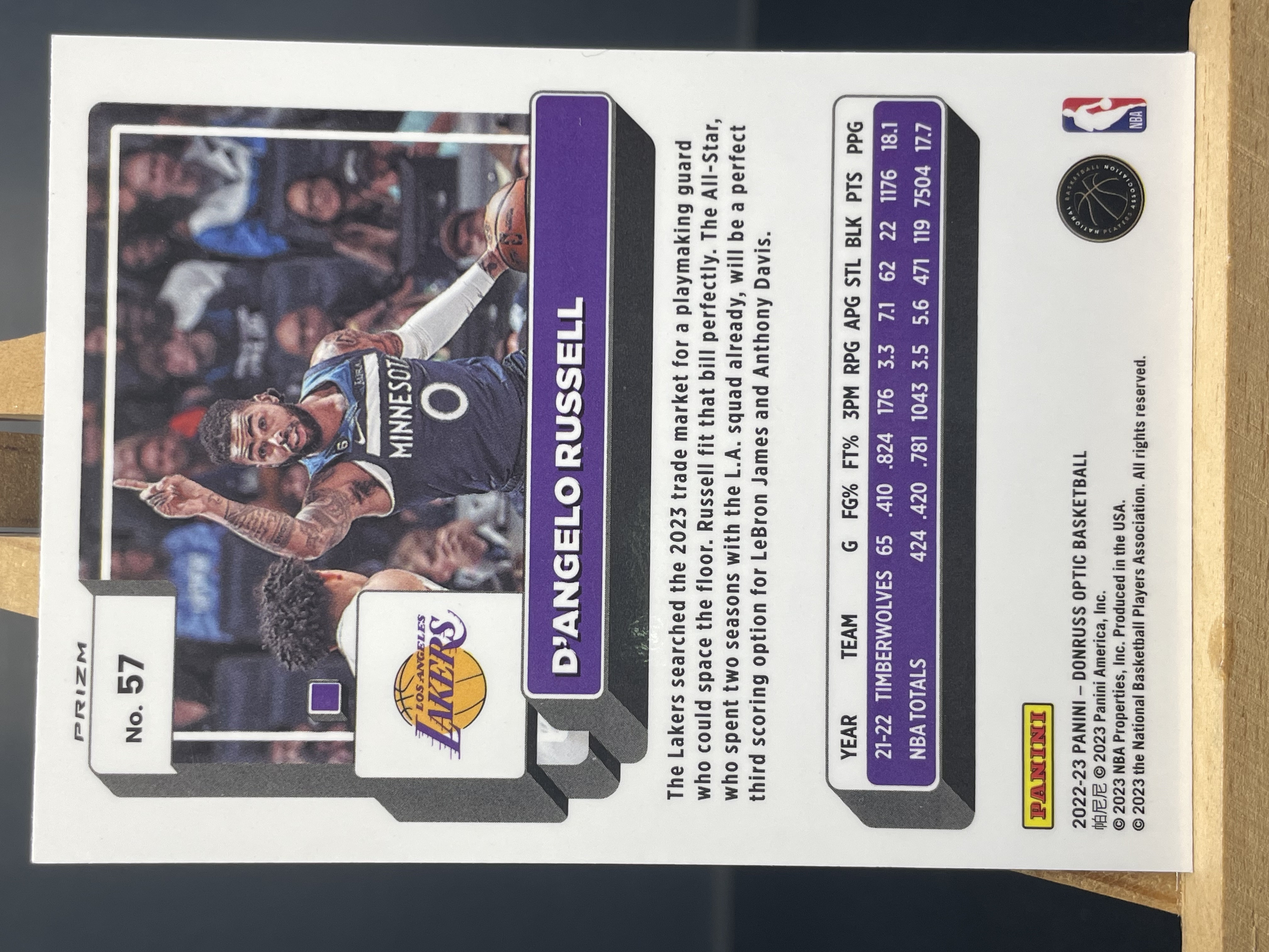 (B4) 2022-23 PANINI OPTIC 紫折 水拉 德安吉洛 拉塞尔 湖人 实卡好看 收藏凑套必备 卡品如图 !!!