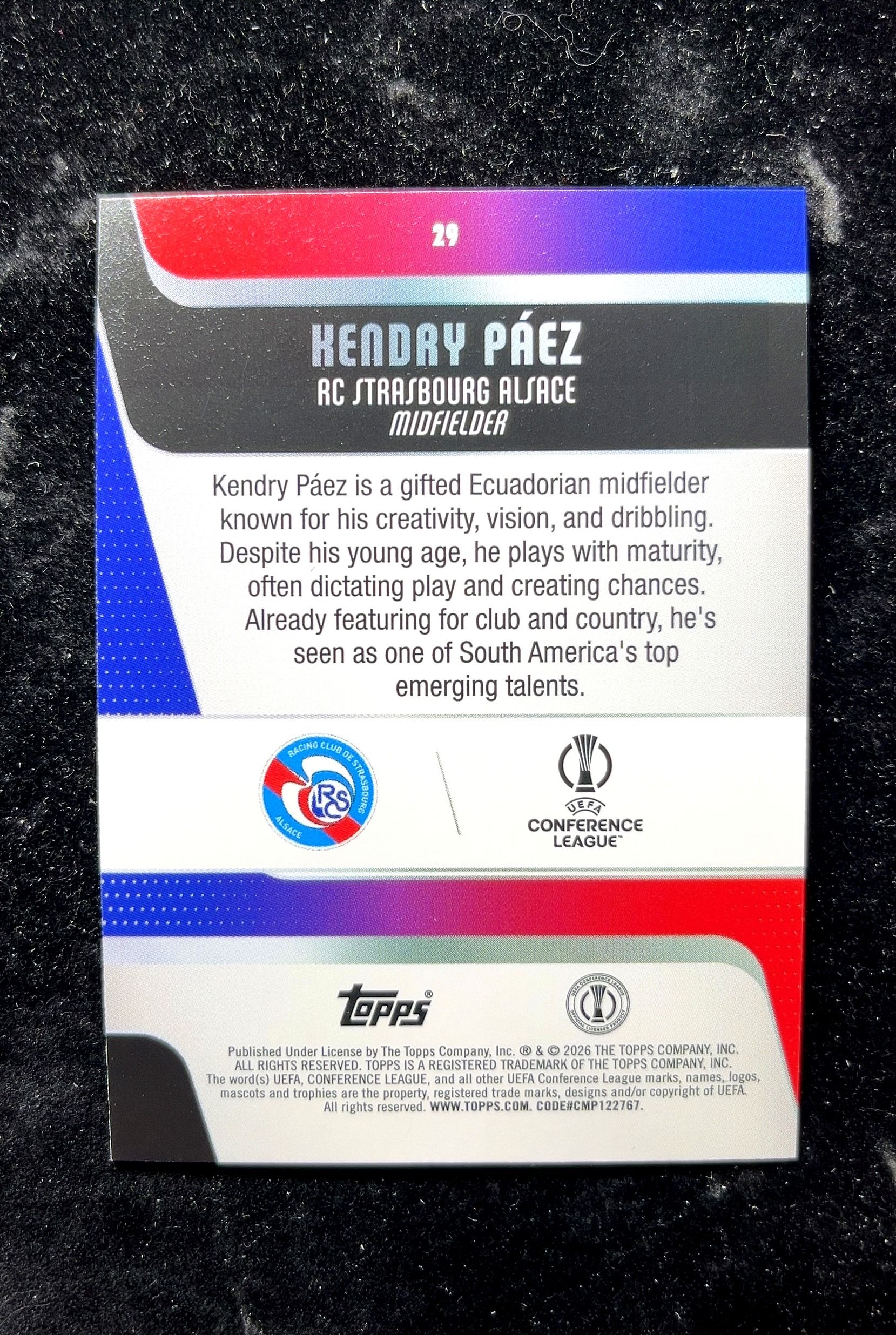 【小白1%代卖】2026 Topps Kendry Páez 肯德里·帕埃兹 黄变形虫折 折射 新秀 RC 卡品如图 高价值 #29 RC Strasbourg Alsace 0702