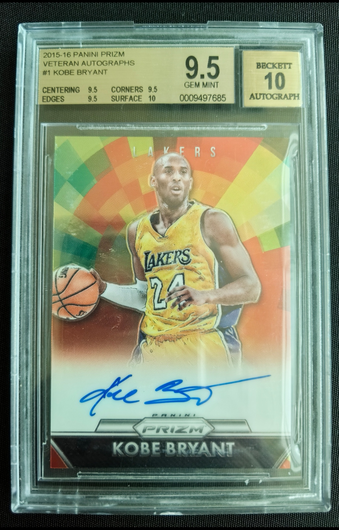 2015-16 Panini Prizm Kobe Bryant 【PZ系列】黑曼巴 科比.布莱恩特 150编 卡签 BGS评级金标9.5分 ...