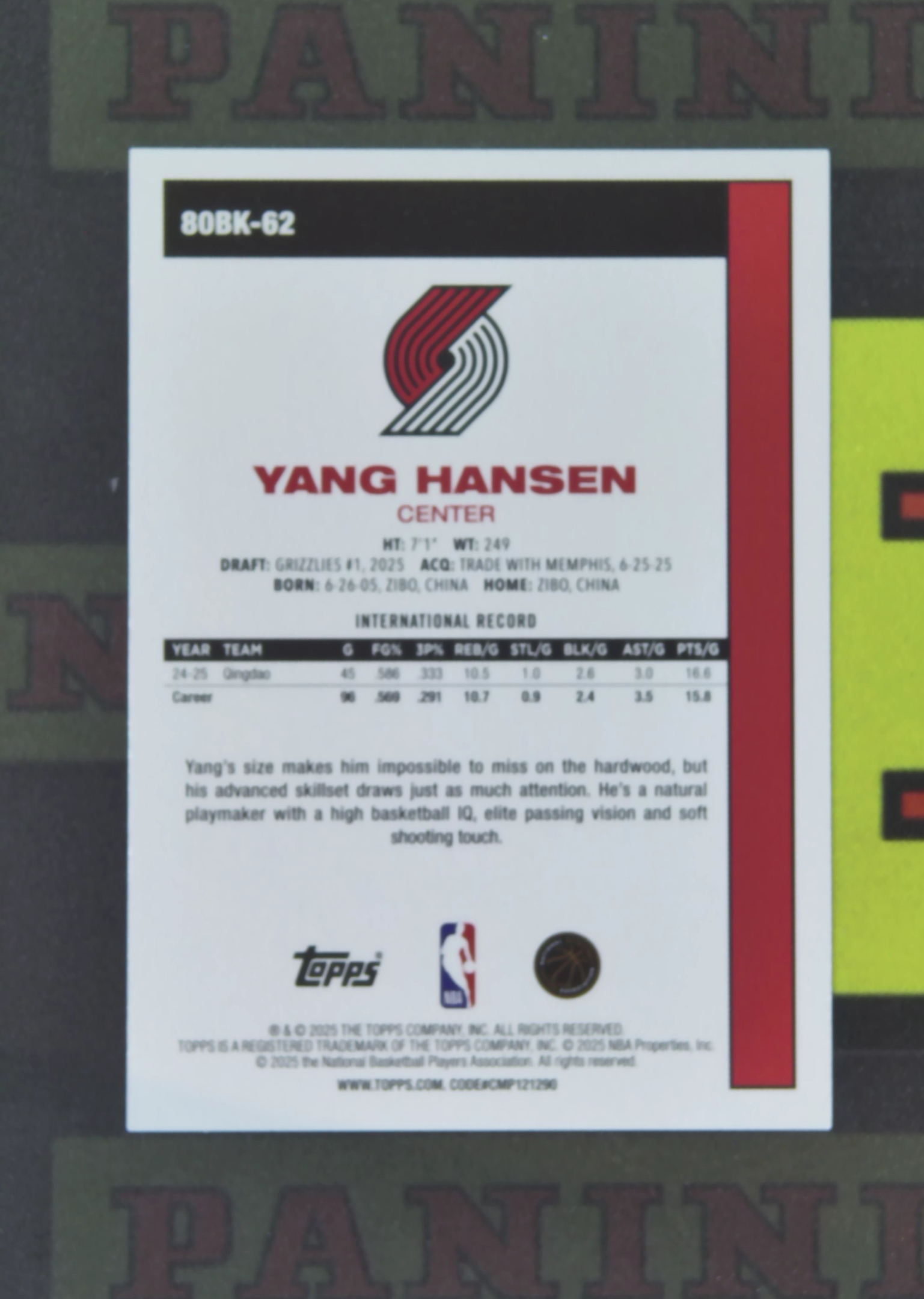 2025-26 Topps Flagship Yang Hansen RC Nirvana Project 杨瀚森 开拓者 新秀 45周年 1980 复古 卡品如图 收藏必备 Skrich