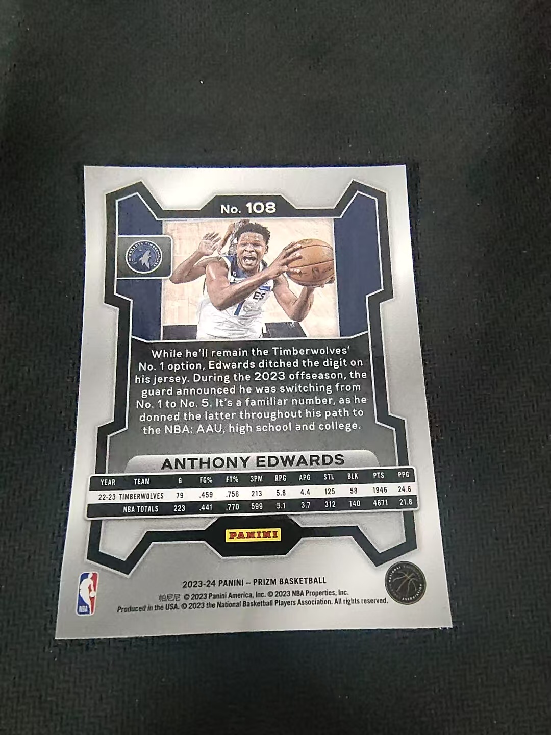 【可合并,不累计】2023-24 Panini Prizm Anthony Edwards 安东尼 爱德华兹 华子 森林狼 PZ 划痕 边角微瑕 #108