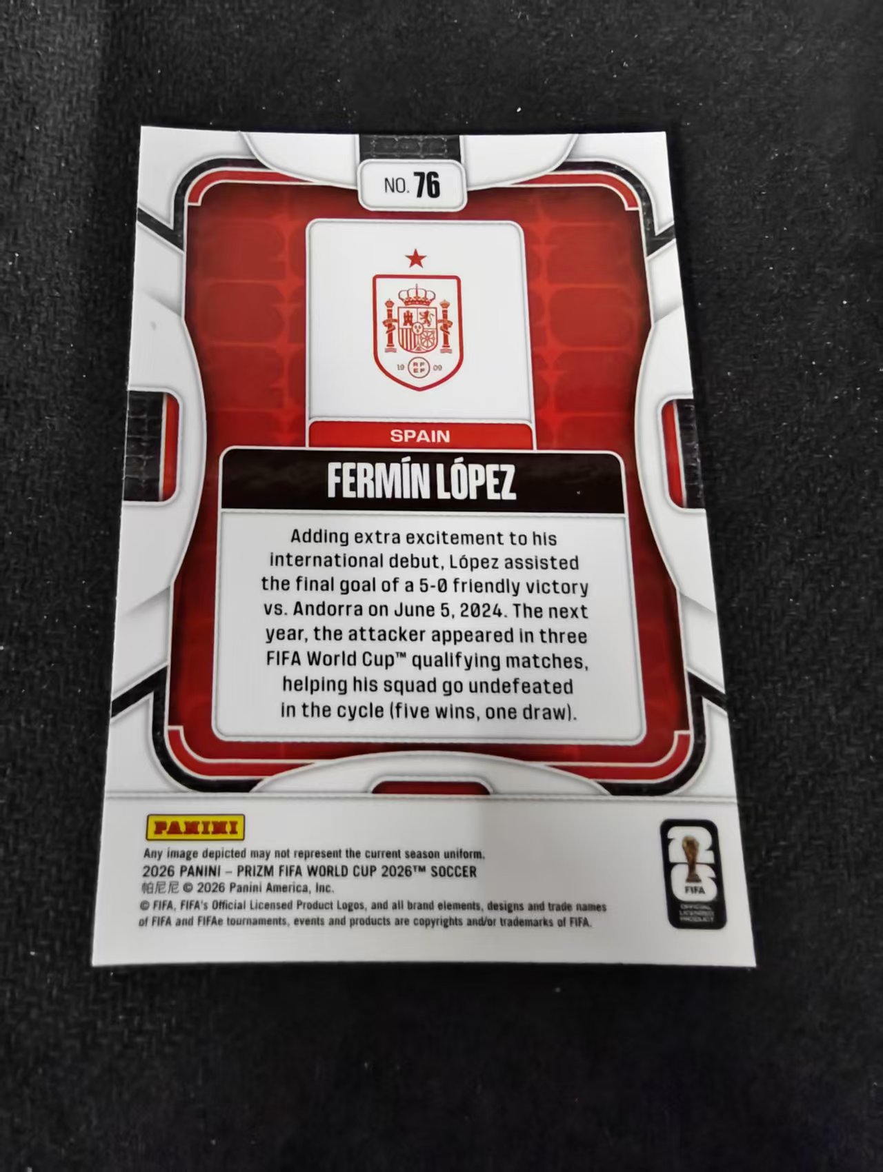 2026 Panini World Cup Prizm FERMIN LOPEZ 西班牙 费尔明 洛佩兹 PZ世界杯 划痕 边角瑕疵#76
