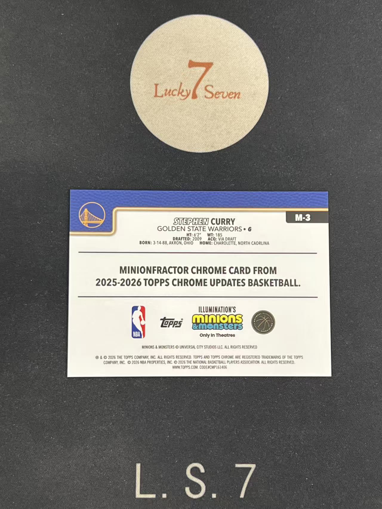 2025-26 Topps Chrome Updates Stephen Curry LS7拍卖 勇士 斯蒂芬 库里 银折 MinionFractor 小黄人 超大比例 SSP 特卡 全网首张 CNS