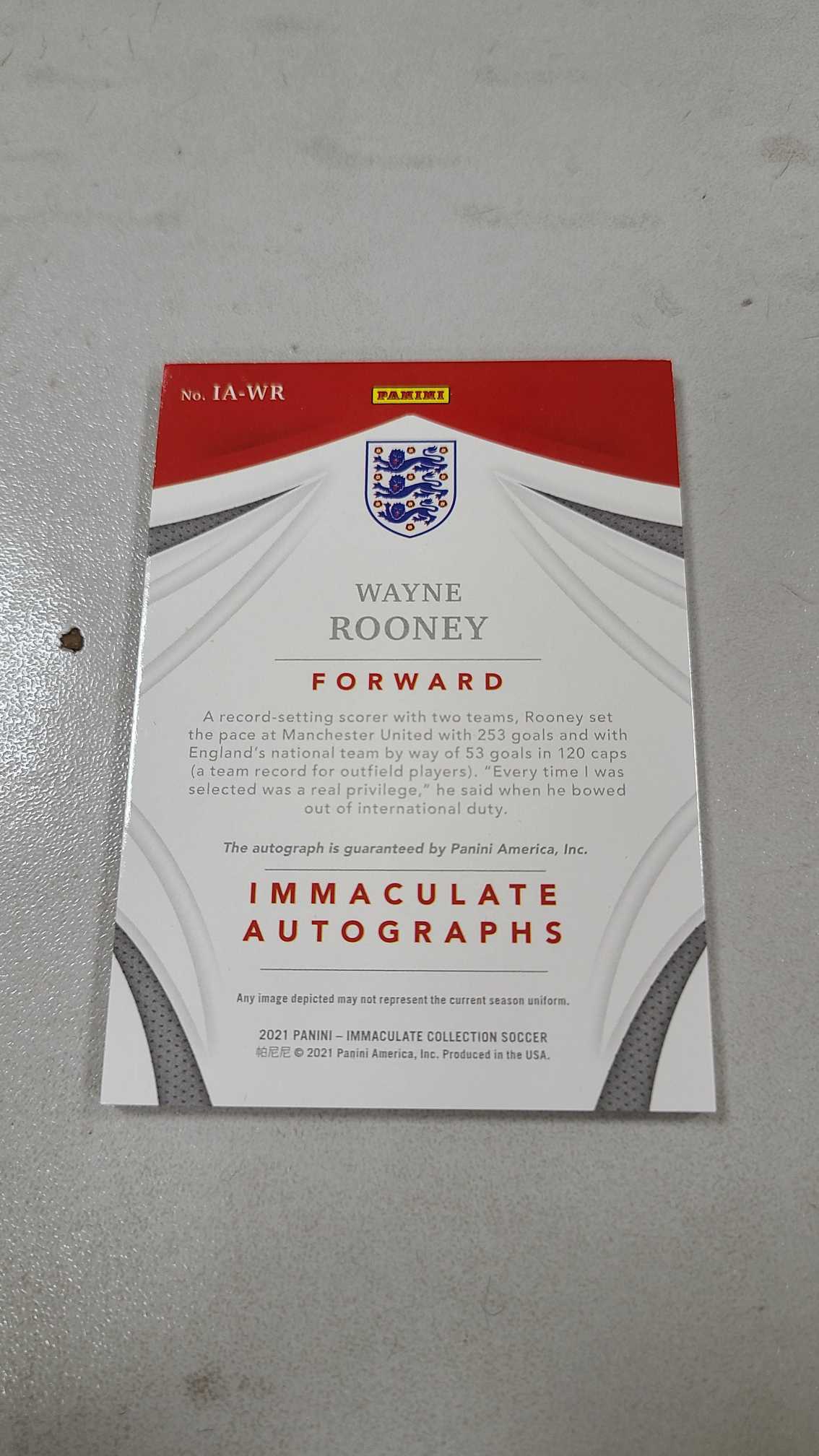 2021-22 Panini Immaculate Wayne Rooney 鲁尼 英格兰 曼联 99编镜面签字 专收必备 包卡砖