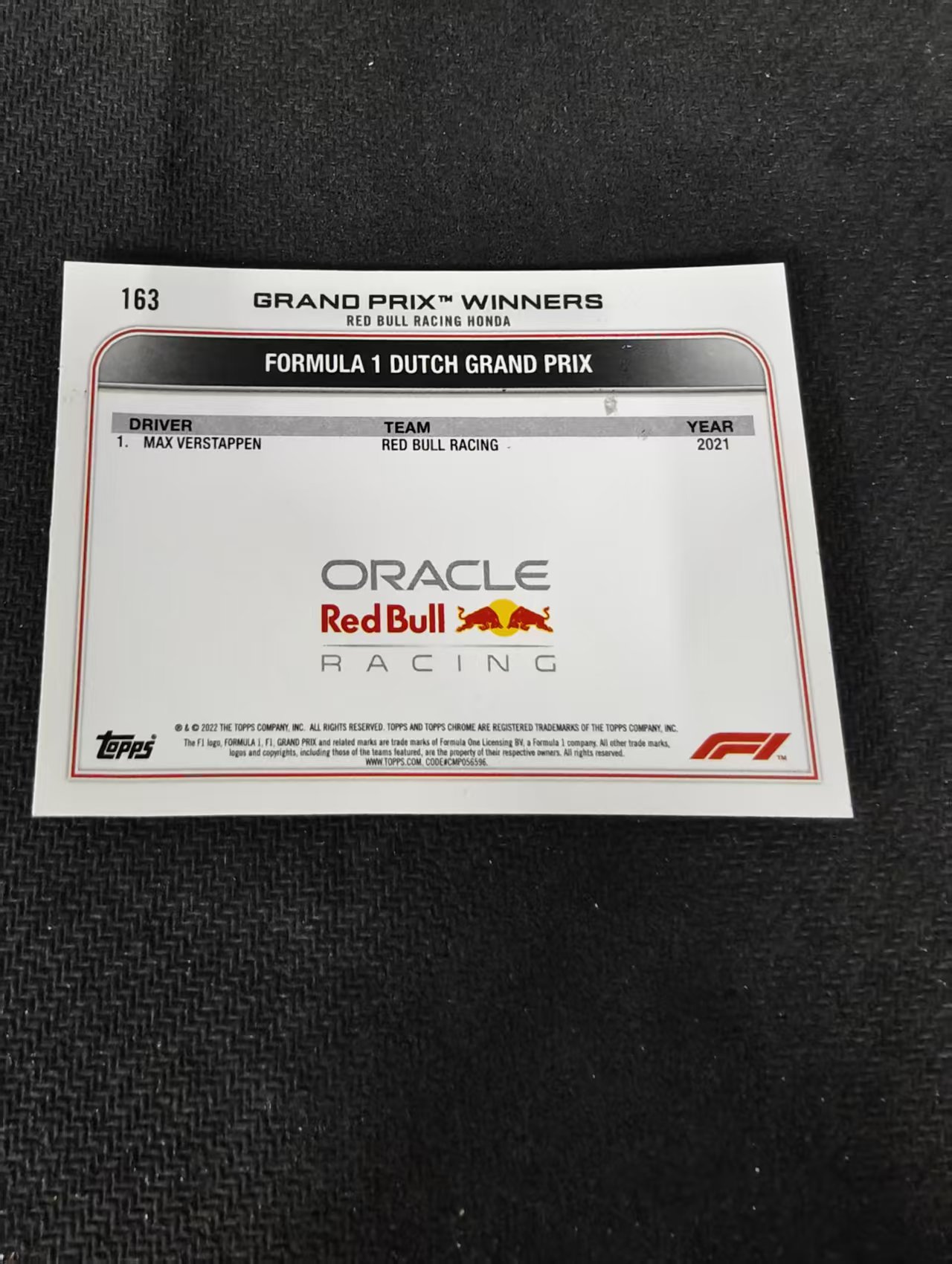 2022 Topps Chrome F1 Max Verstappen 维斯塔潘 红牛 划痕 边角瑕疵 #163