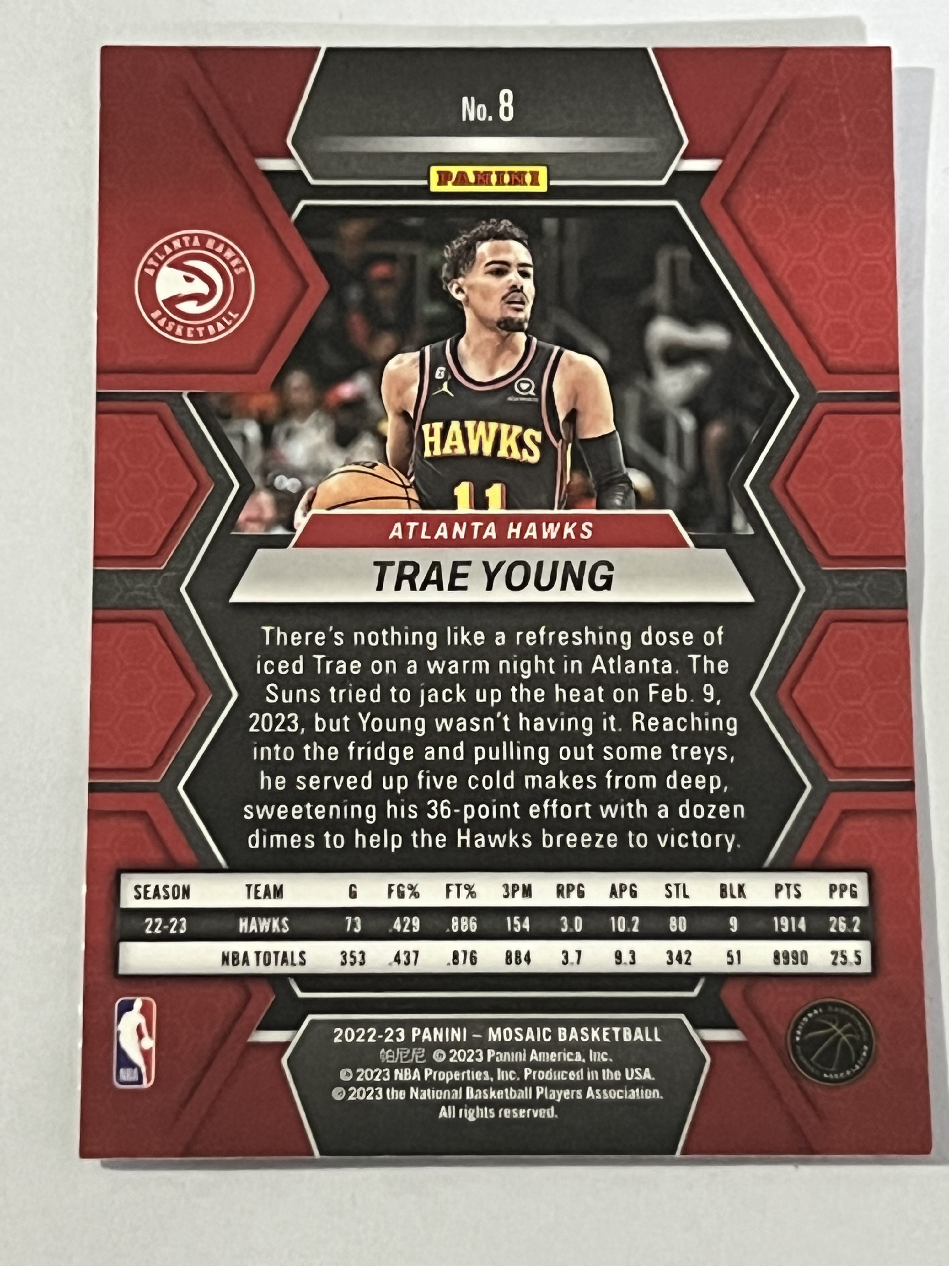 2022-23 Panini Mosaic Trae Young 特雷杨 吹杨 老鹰队 《 热门球星 收藏必备 》 凑套必备 实卡精美 #8
