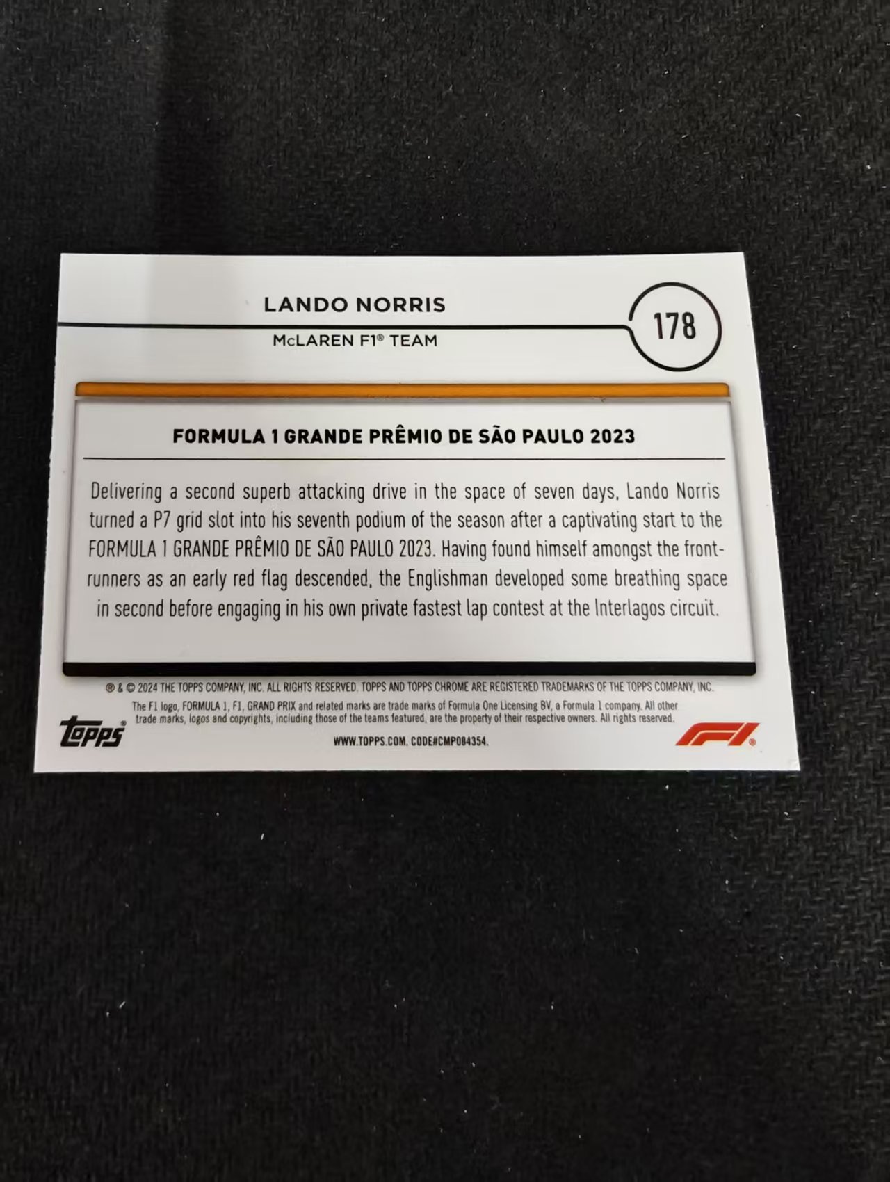 2024 Topps Chrome F1 Lando Norris 诺里斯 迈凯伦 划痕 边角瑕疵 #178