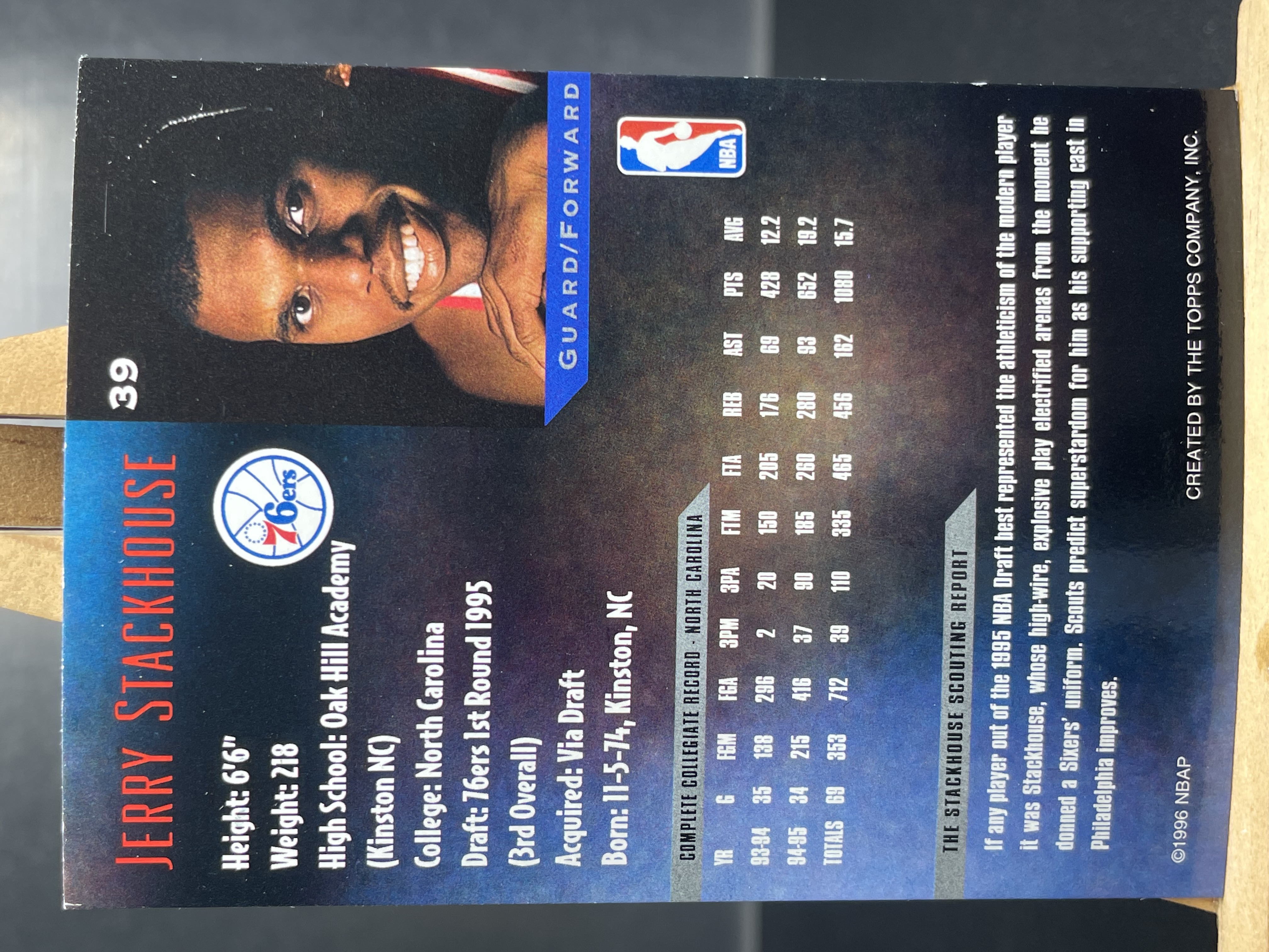 (C2) 1996 Topps 老卡 杰里 斯塔克豪斯 近期大热球星 收藏必备 卡面老化 边角暇 ! ! !