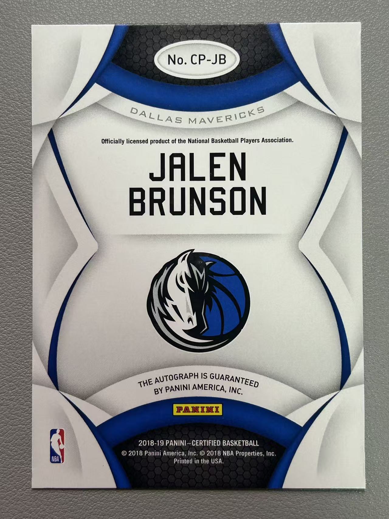 【阿泽代卖】2018-19 Panini Certified 卫生巾 Jalen Brunson 独行侠 新秀 RC 杰伦 布伦森 签字 卡签 大头 选图巨帅 卡品如图 介意勿拍-硕哥