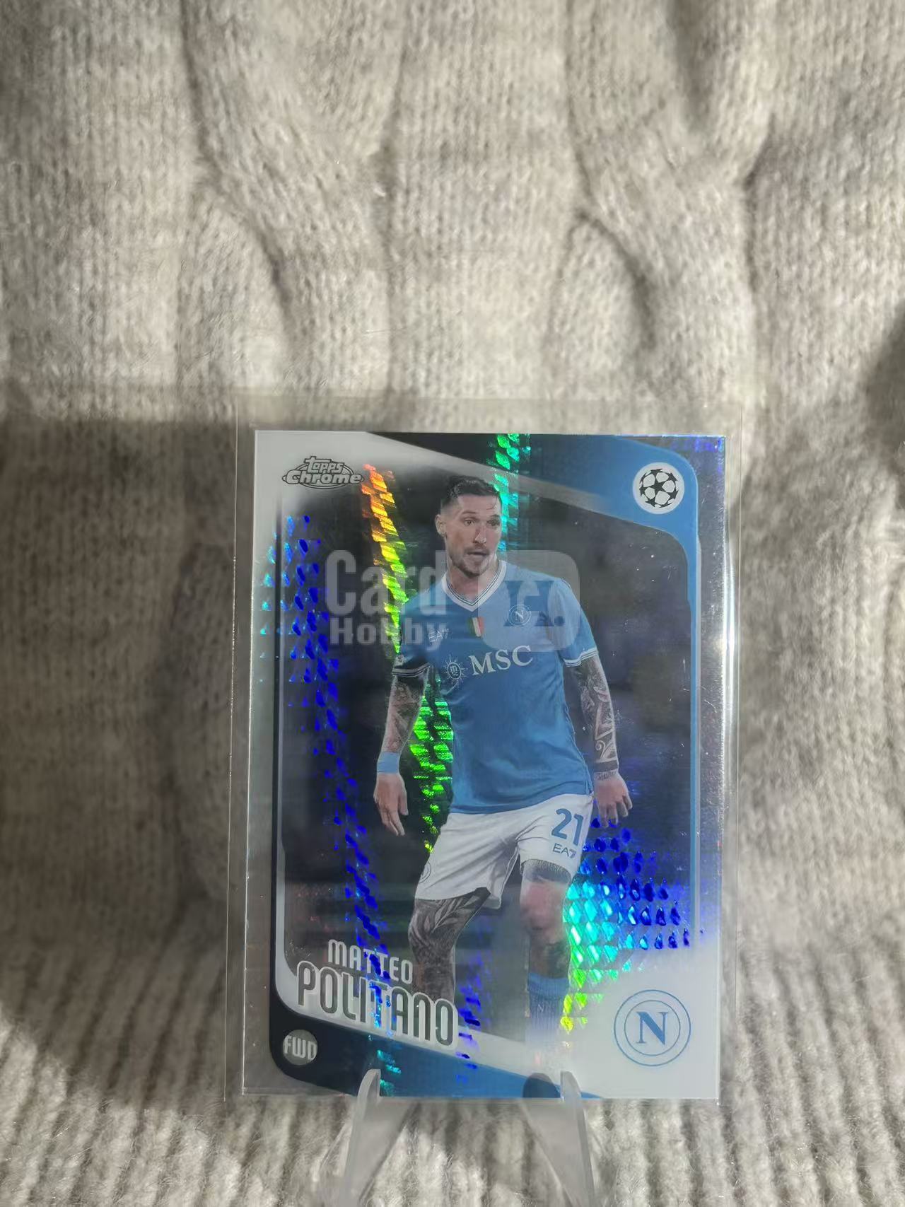 2024-25 Topps UEFA Champions League Matteo Politano 马泰奥・波利塔诺,那不勒斯棱镜折射卡。彩色格子棱镜折射,那不勒斯主场球衣选图