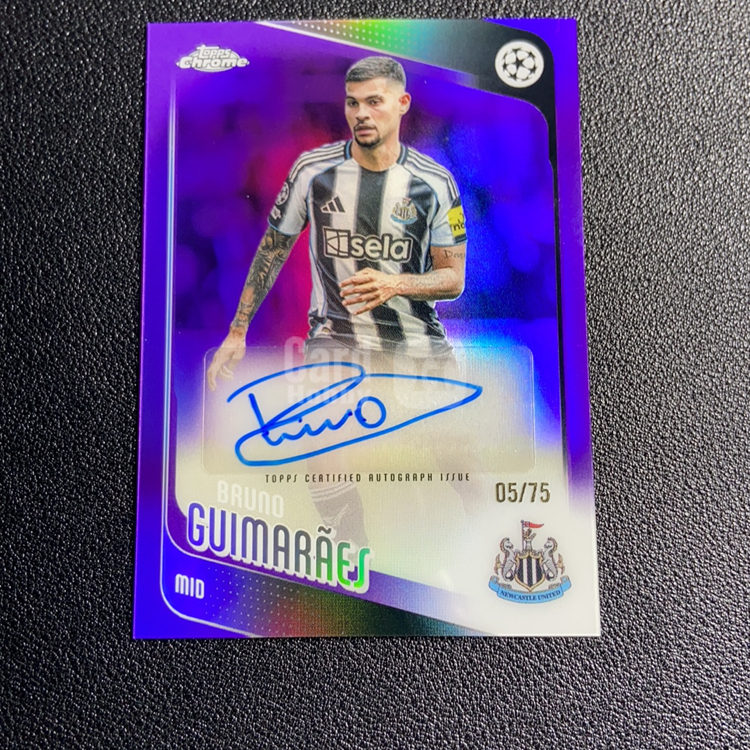 【小牛代拍】25-26 Topps Chrome Bruno Guimaraes 布鲁诺 吉马良斯 5/75编 紫折签名 签字 纽卡斯尔联 阿森纳 欧冠TC 卡品如图(polo)