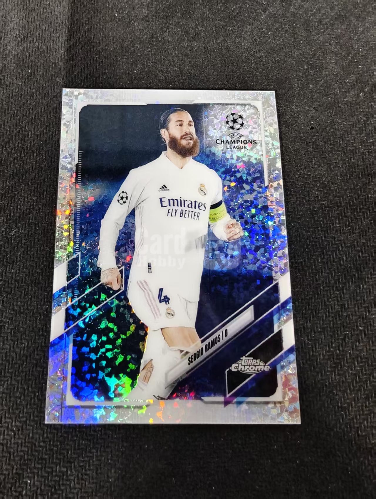 【可合并,不累计】 2021 Topps Chrome Sergio Ramos 塞尔吉奥 拉莫斯 水爷 皇家马德里 欧冠 碎花折 碎点折 划痕 边角瑕疵 #92