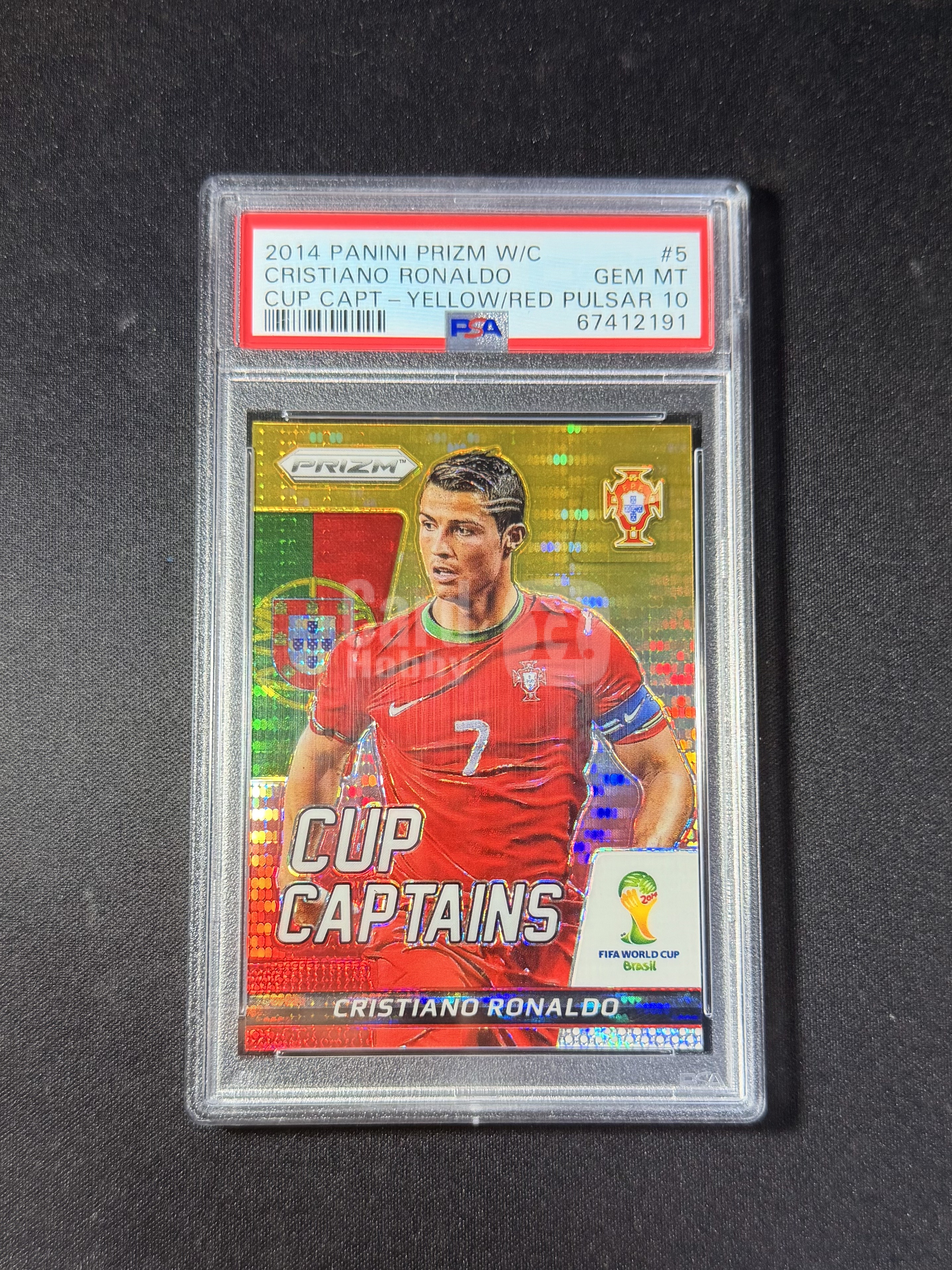 2014 Panini Prizm Cristiano Ronaldo 总裁 C罗 罗纳尔多 世界杯pz 元年 葡萄牙 Cup Captains PSA10分 POP稀少 红金脉冲折 皇马 曼联