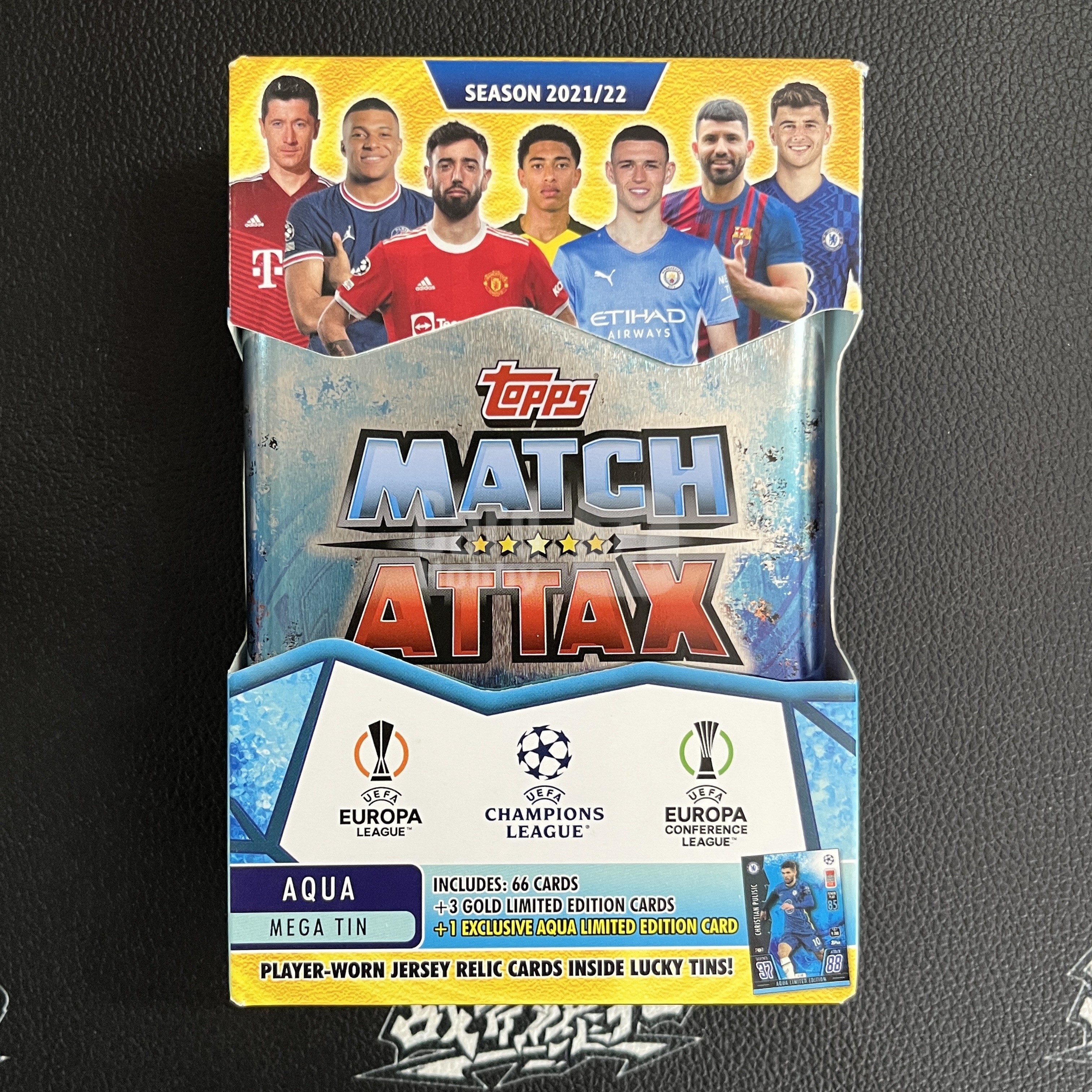 【战斧暴扣】2021-22 Topps Match Attax 对战盒 铁盒 未拆封 原盒 单盒 蓝盒 Aqua 湖水折 66张每盒 寻找亲穿 ...