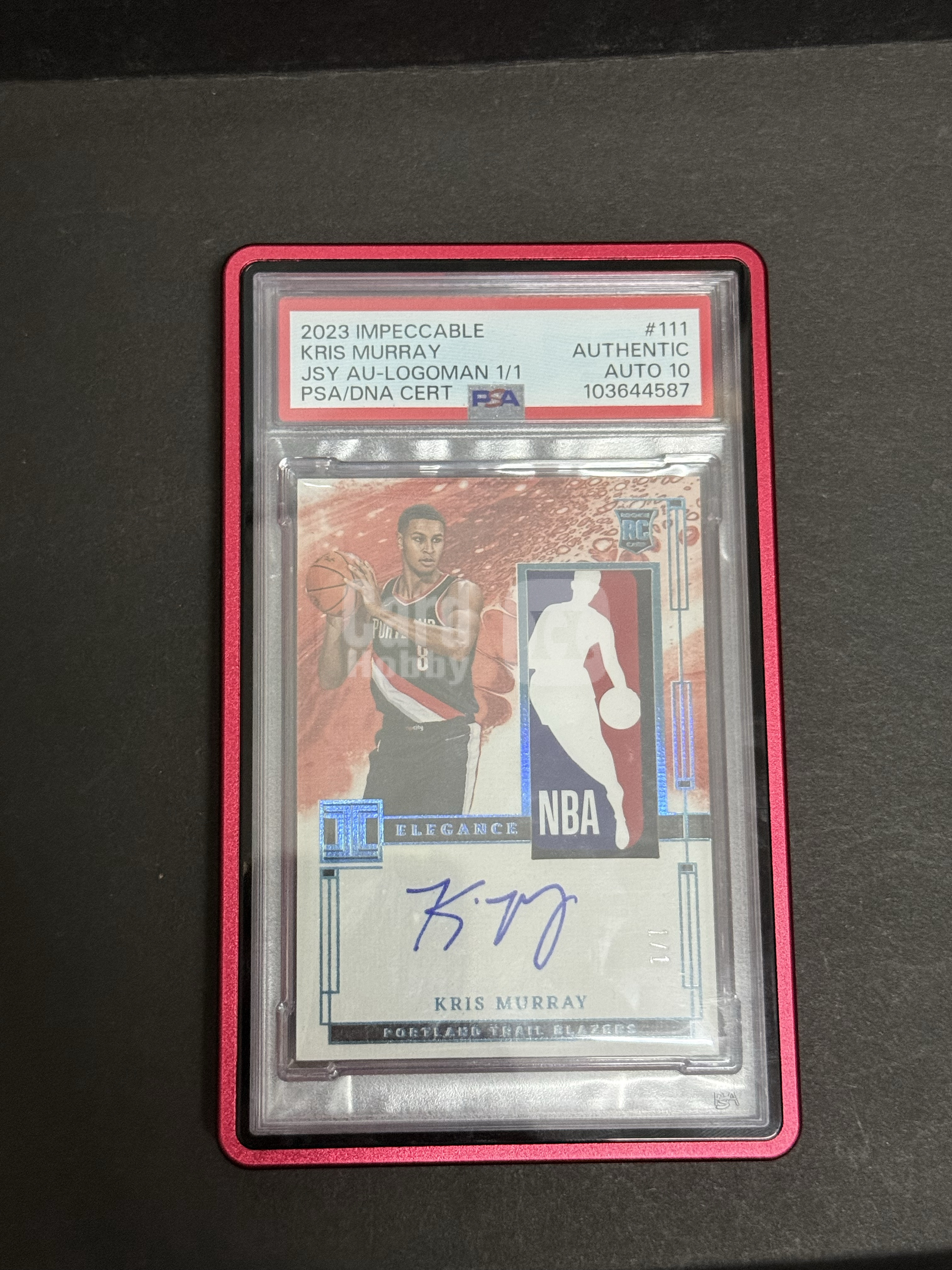 2023 Panini Impeccable Kris Murray RC JSY AU-LOGOMAN 1/1 #111 PSA签字10分 开拓者 克里斯穆雷 小真金 rla RC 卡签 一编一